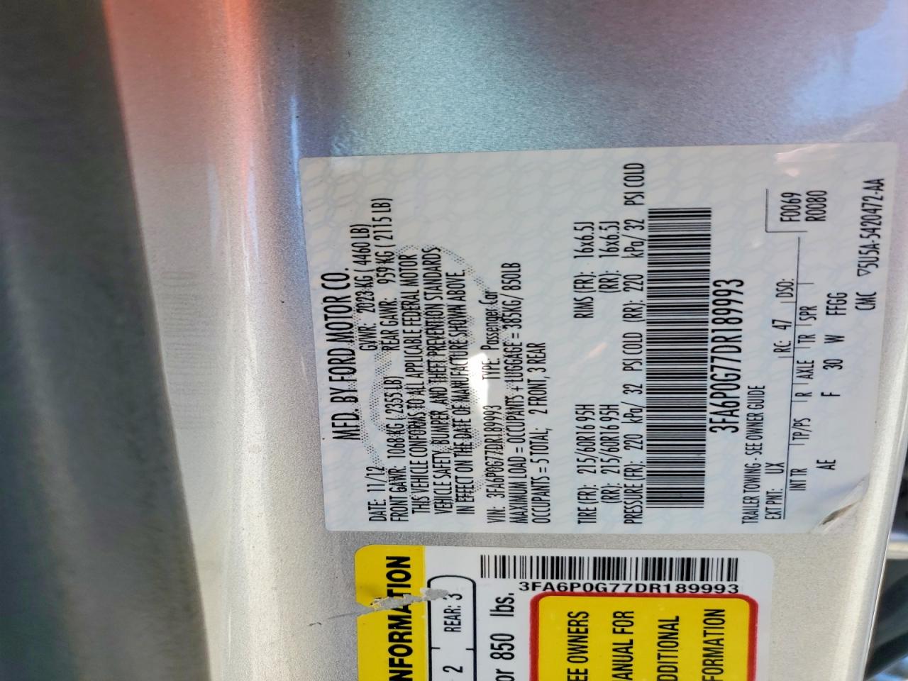 2013 Ford Fusion S Silver vin: 3FA6P0G77DR189993