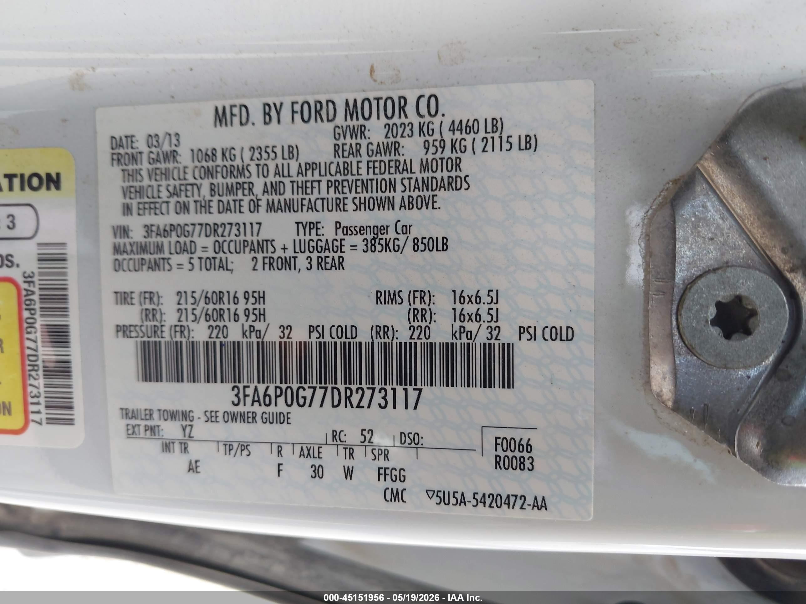 2013 Ford Fusion S Белый vin: 3FA6P0G77DR273117