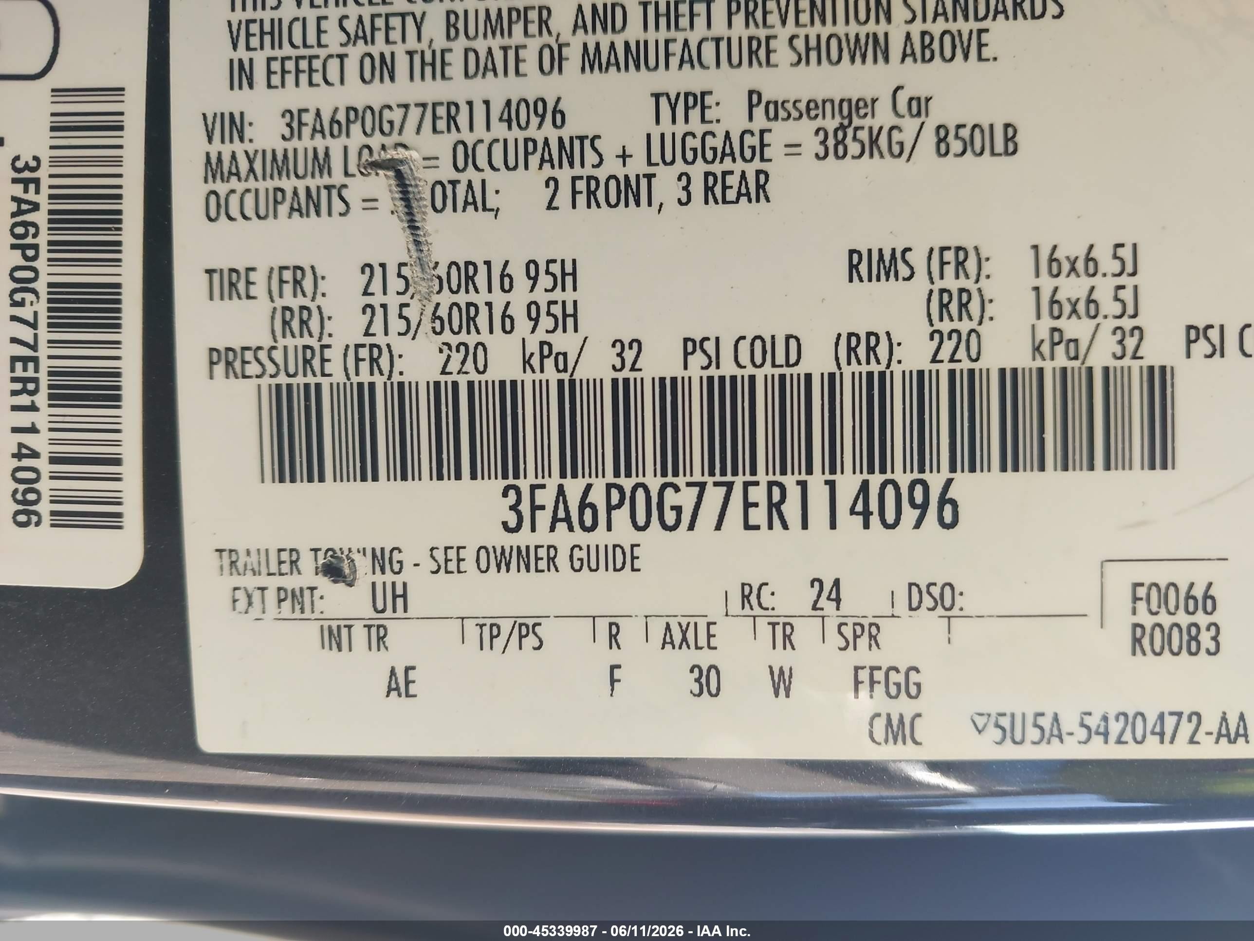 2014 Ford Fusion S Black vin: 3FA6P0G77ER114096