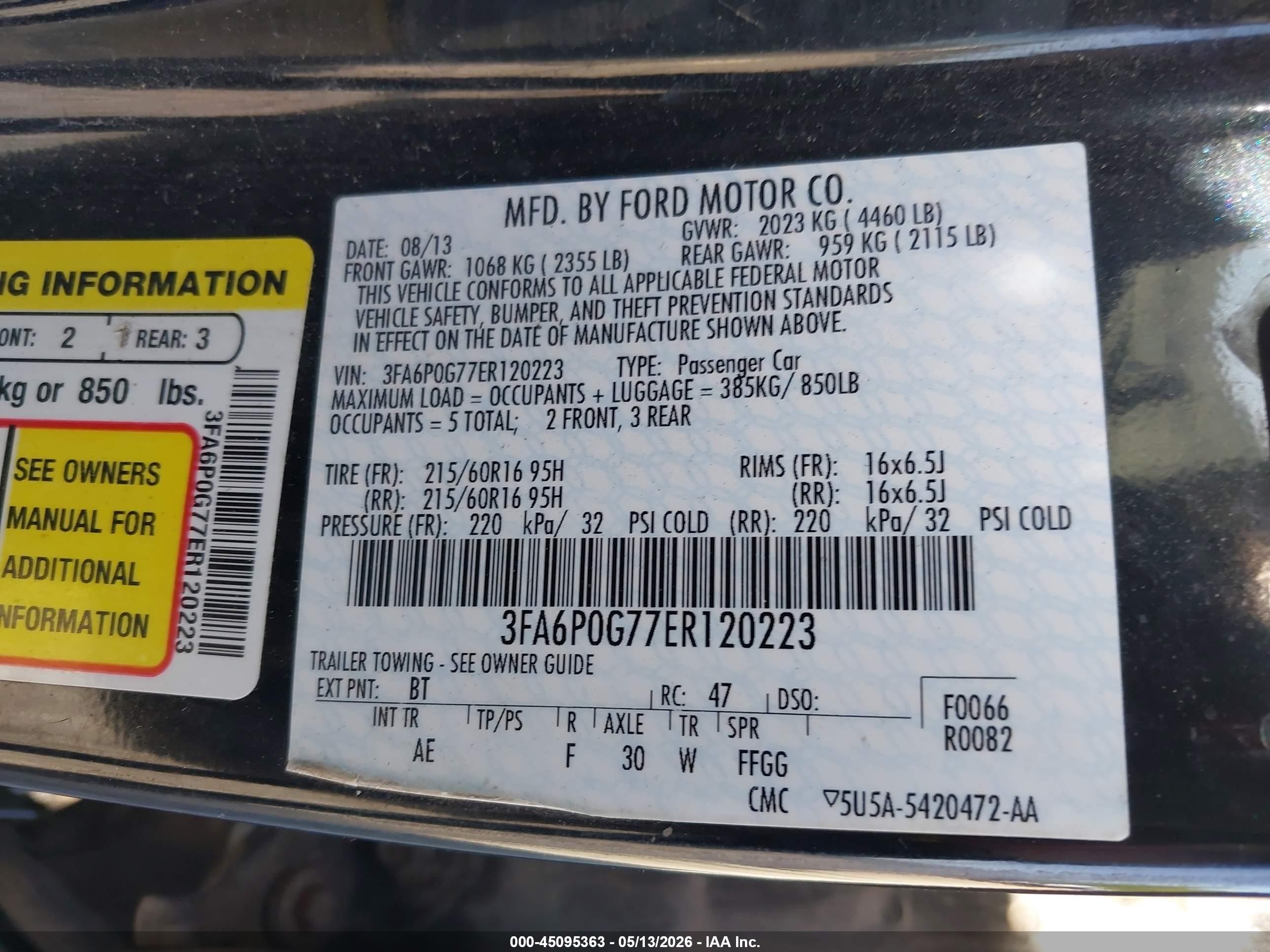 2014 Ford Fusion S Black vin: 3FA6P0G77ER120223