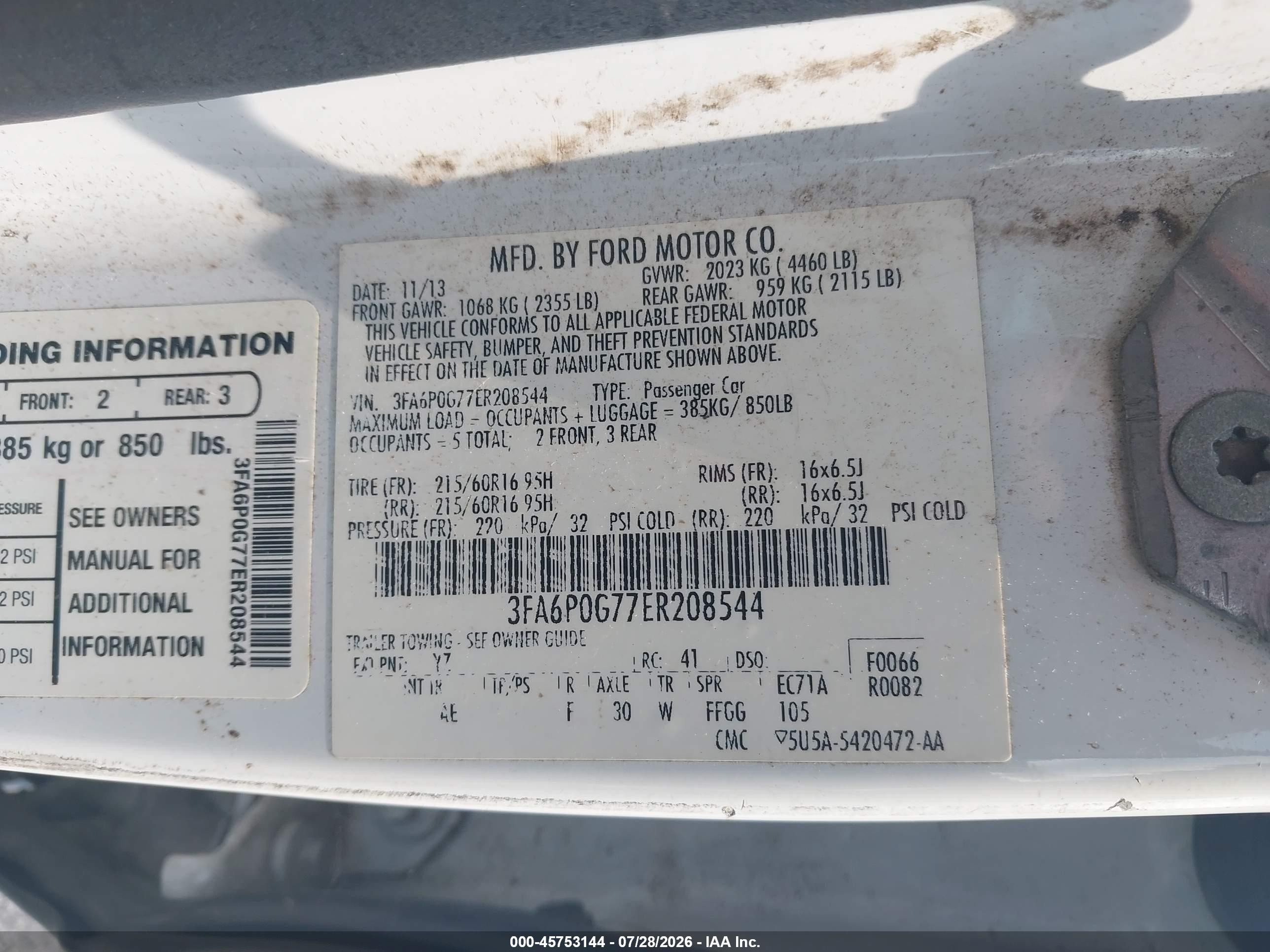 2014 Ford Fusion S White vin: 3FA6P0G77ER208544