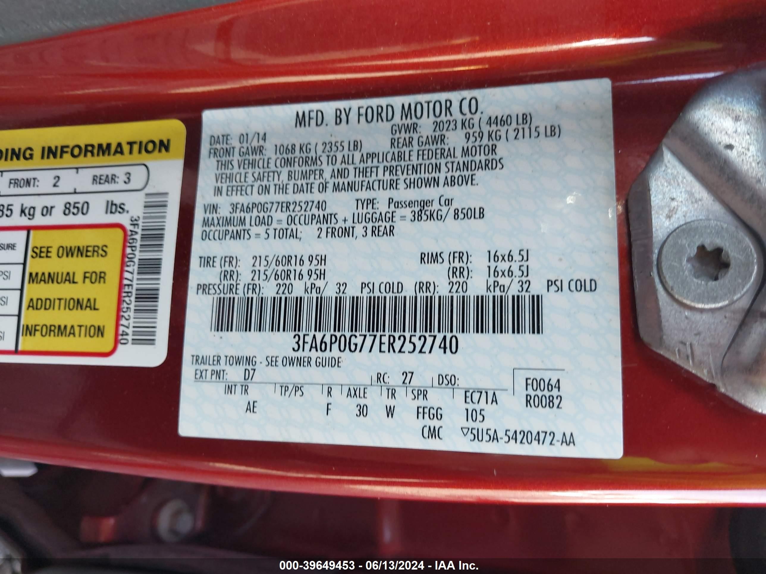 2014 Ford Fusion S Orange vin: 3FA6P0G77ER252740