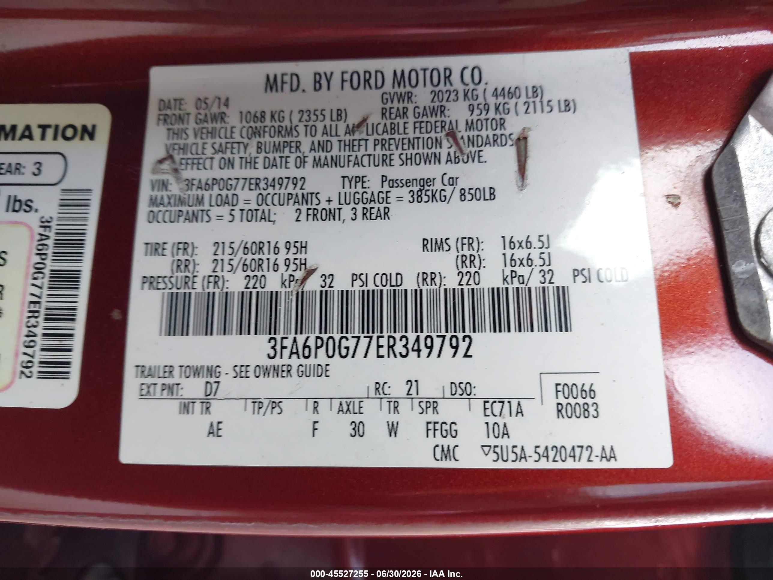 2014 Ford Fusion S Burgundy vin: 3FA6P0G77ER349792