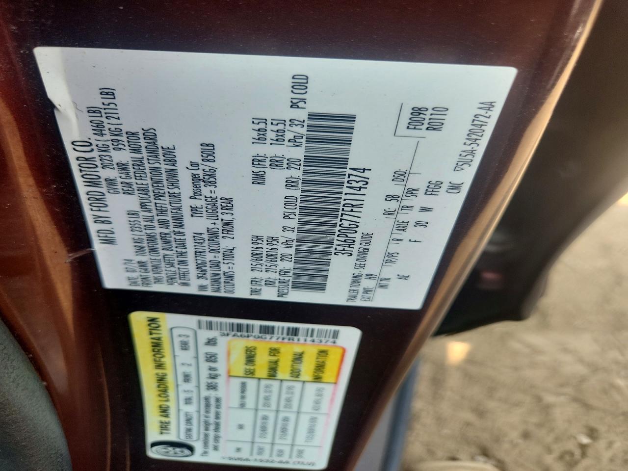 2015 Ford Fusion S Brown vin: 3FA6P0G77FR114374