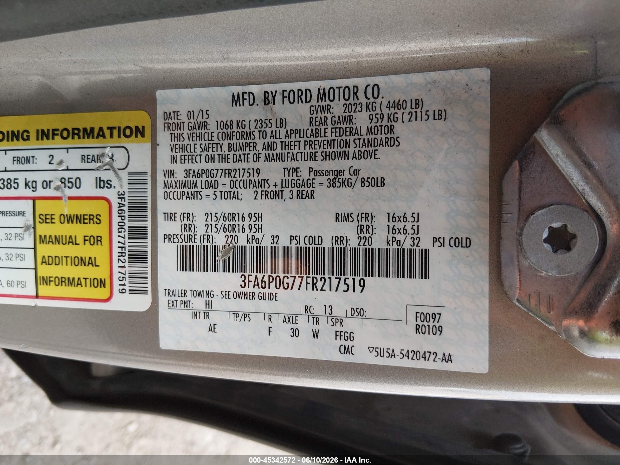 2015 Ford Fusion S Tan vin: 3FA6P0G77FR217519
