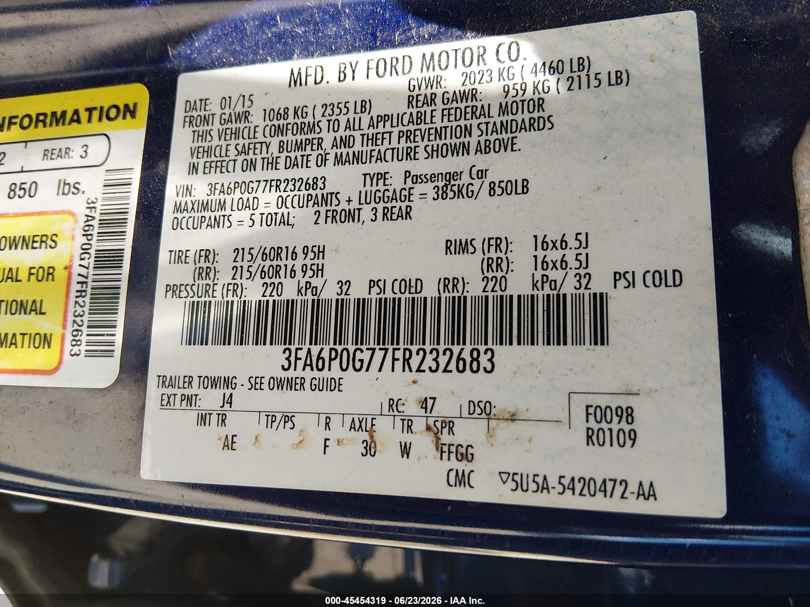 2015 Ford Fusion S Blue vin: 3FA6P0G77FR232683