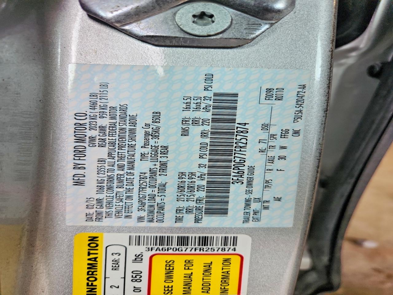 2015 Ford Fusion S Silver vin: 3FA6P0G77FR257874