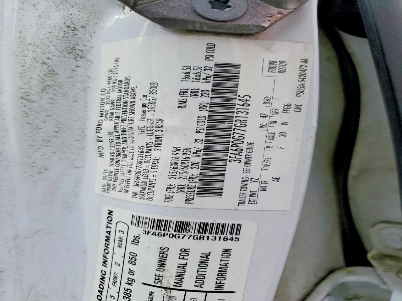 2016 Ford Fusion S White vin: 3FA6P0G77GR131645
