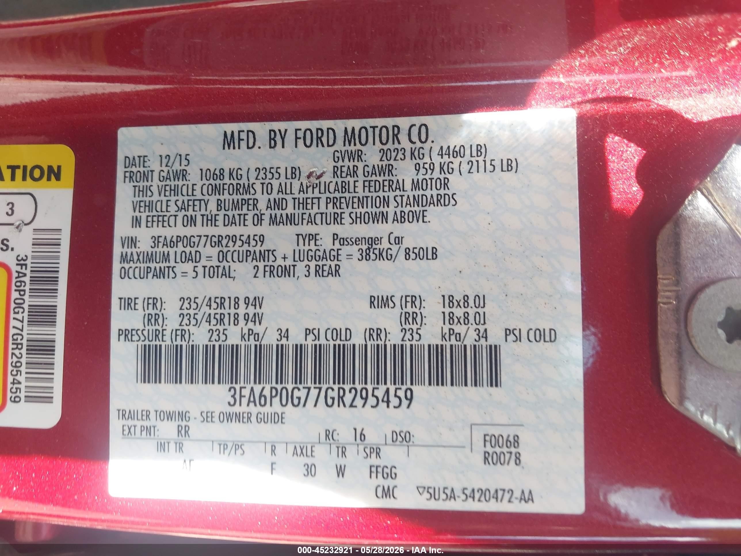 2016 Ford Fusion S Красный vin: 3FA6P0G77GR295459