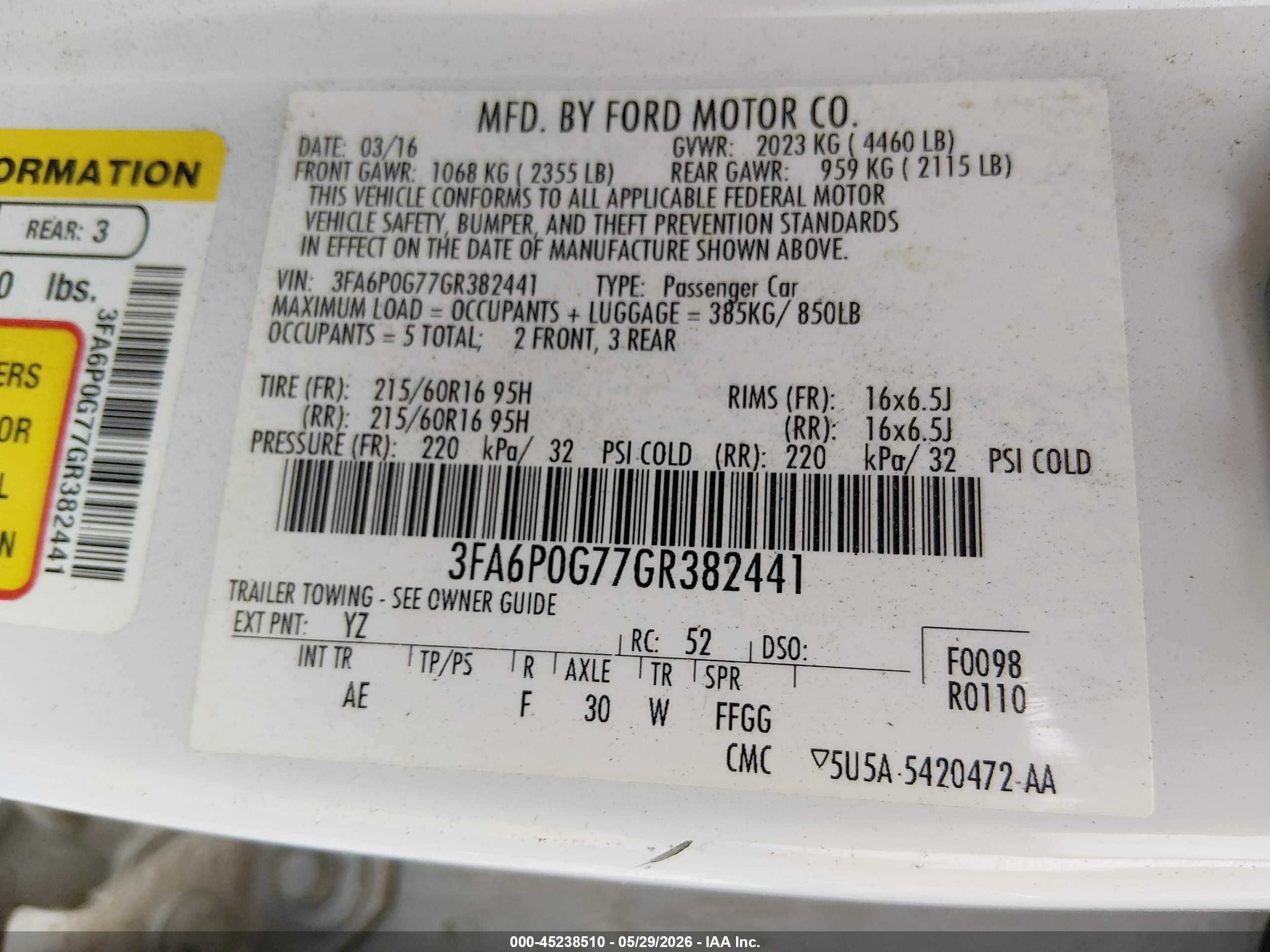 2016 Ford Fusion S Белый vin: 3FA6P0G77GR382441
