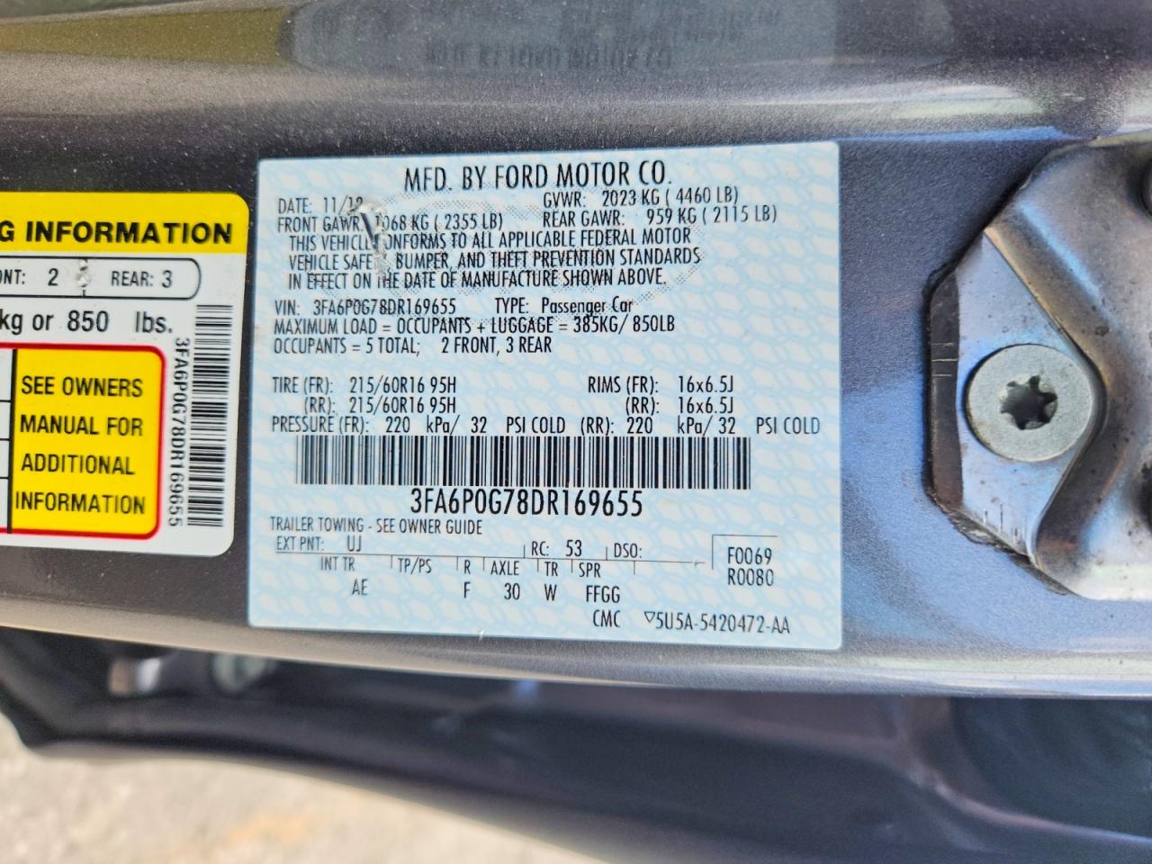2013 Ford Fusion S Gray vin: 3FA6P0G78DR169655