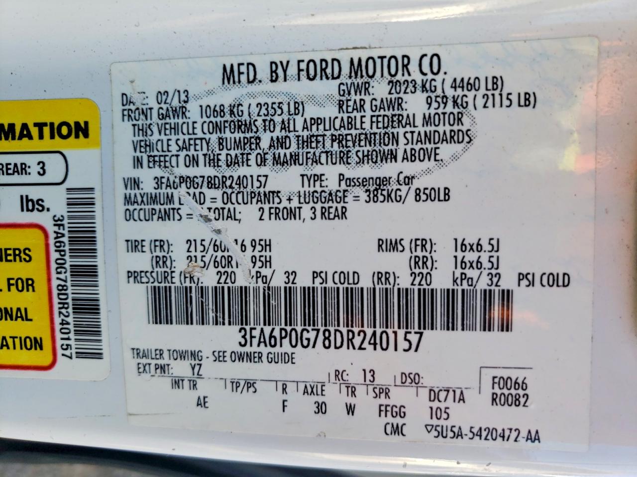 2013 Ford Fusion S Белый vin: 3FA6P0G78DR240157