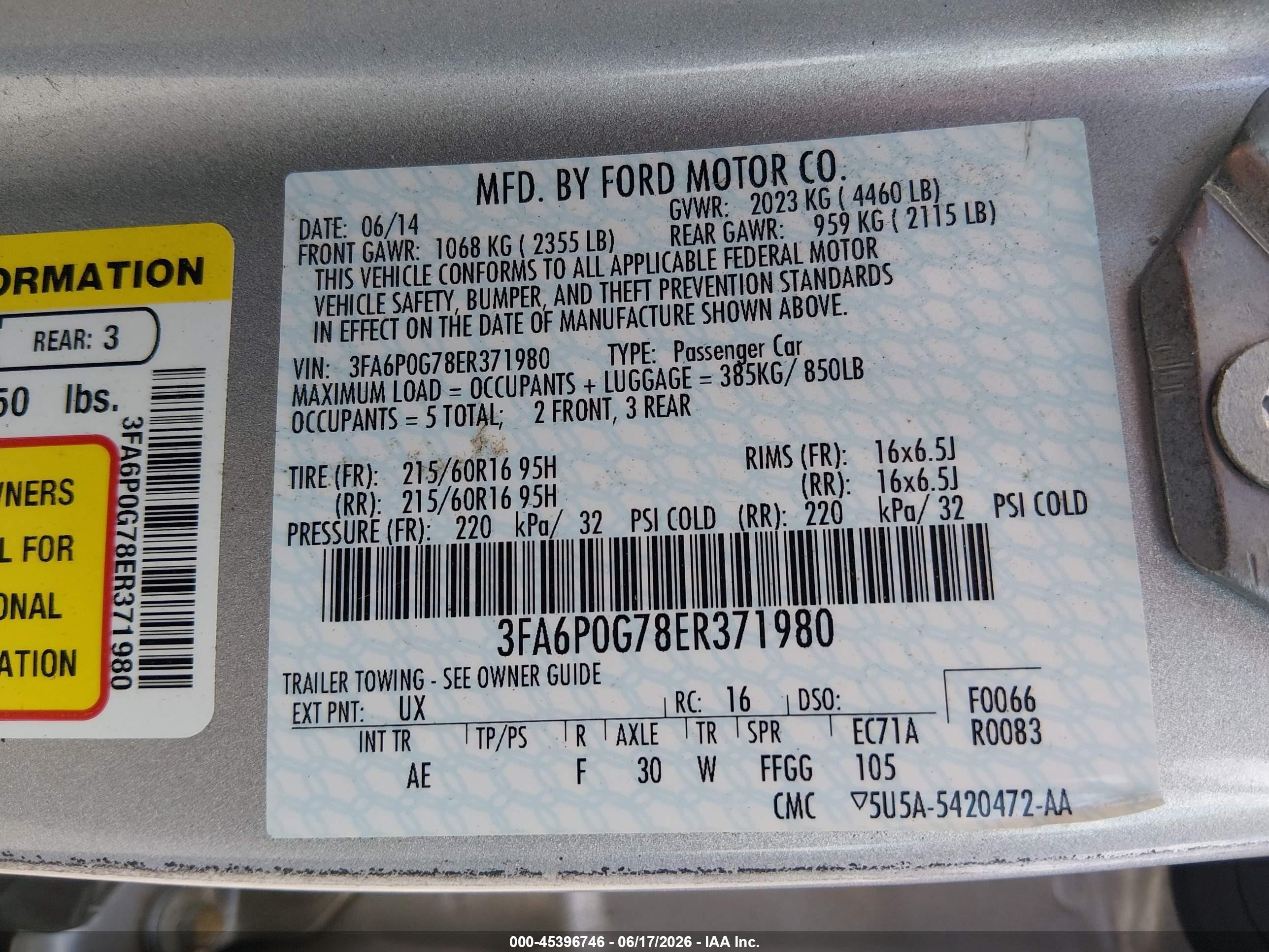 2014 Ford Fusion S Silver vin: 3FA6P0G78ER371980