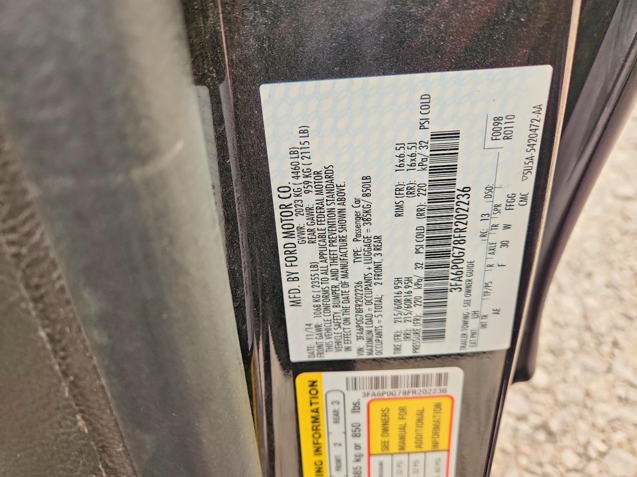 2015 Ford Fusion S Black vin: 3FA6P0G78FR202236