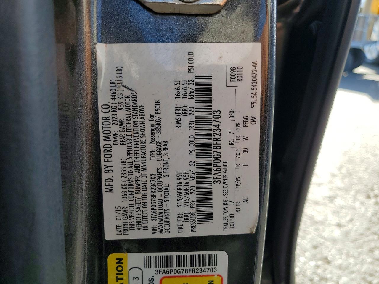 2015 Ford Fusion S Charcoal vin: 3FA6P0G78FR234703