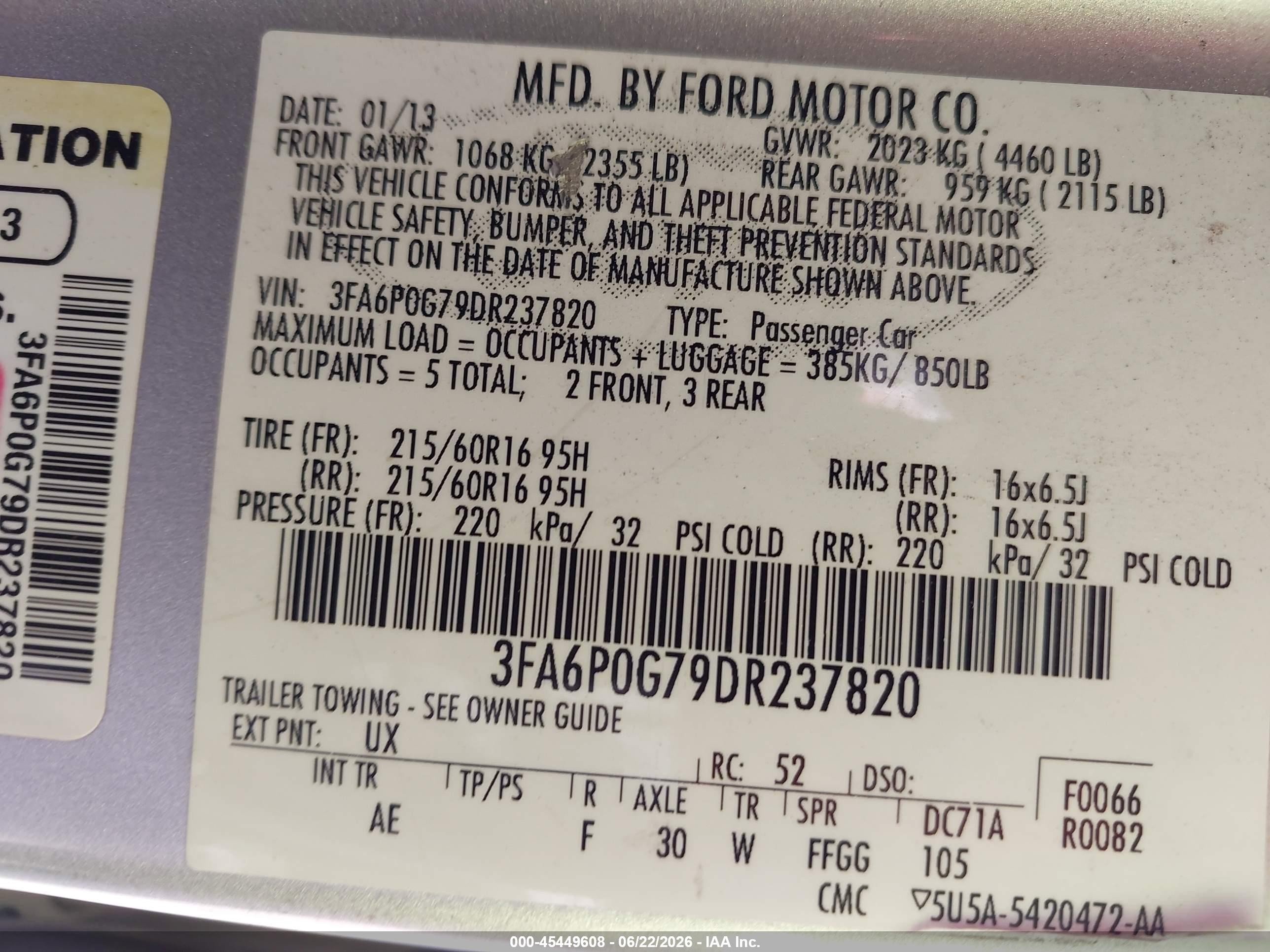 2013 Ford Fusion S Gray vin: 3FA6P0G79DR237820