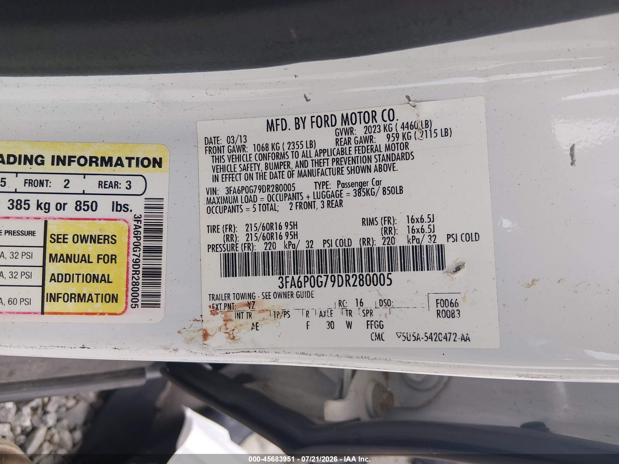 2013 Ford Fusion S Белый vin: 3FA6P0G79DR280005