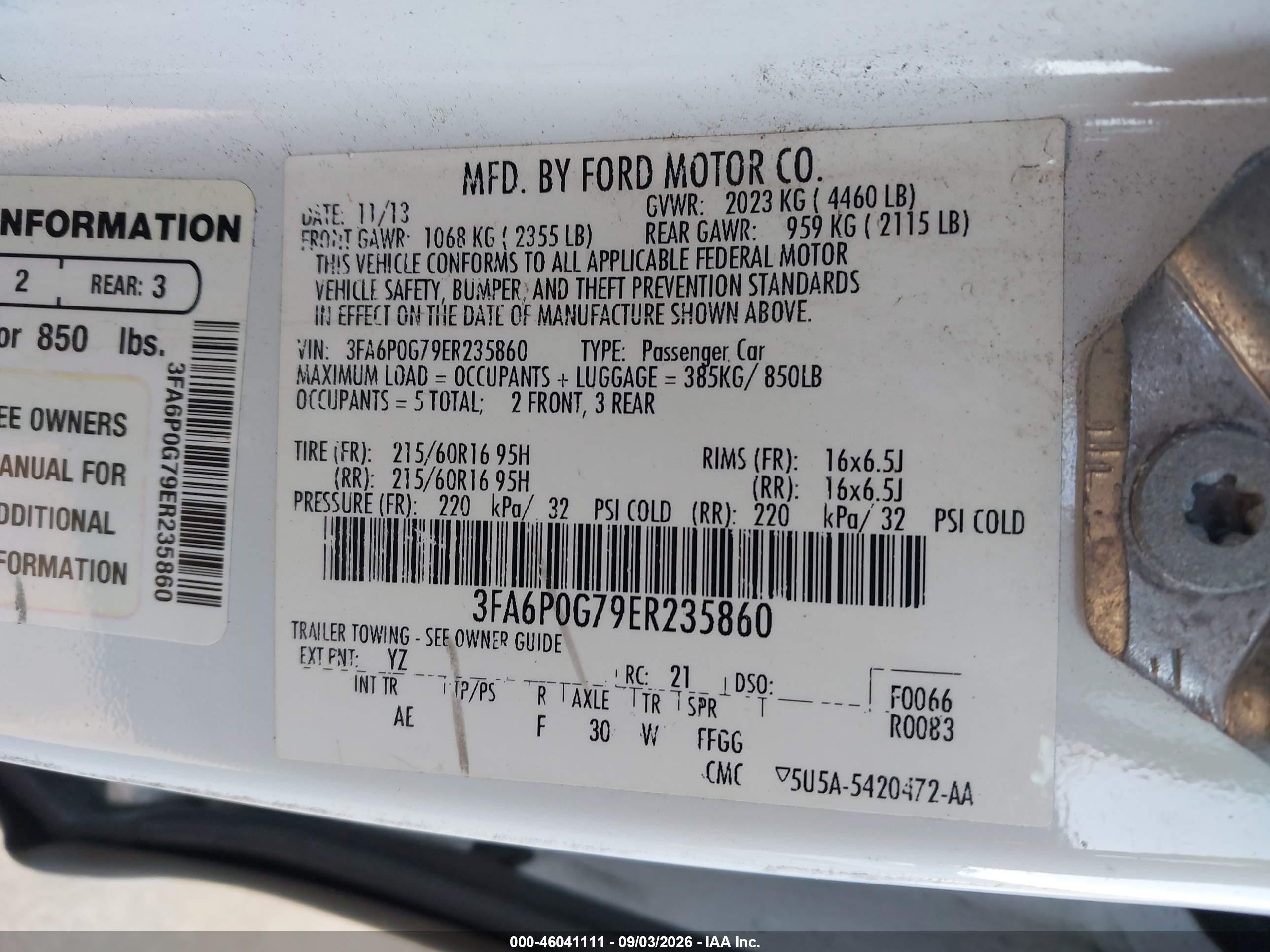 2014 Ford Fusion S White vin: 3FA6P0G79ER235860