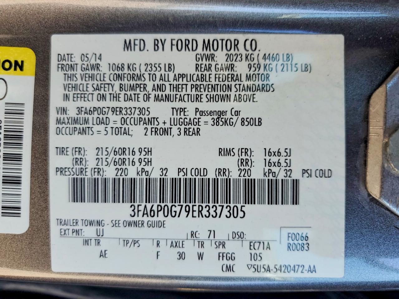 2014 Ford Fusion S Gray vin: 3FA6P0G79ER337305