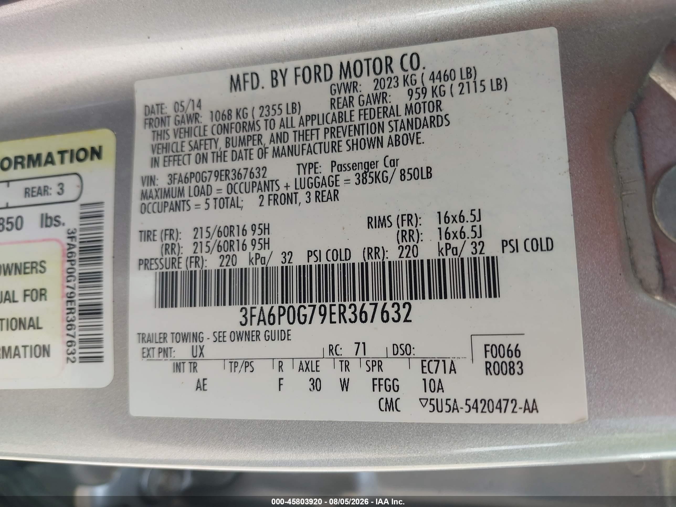 2014 Ford Fusion S Silver vin: 3FA6P0G79ER367632