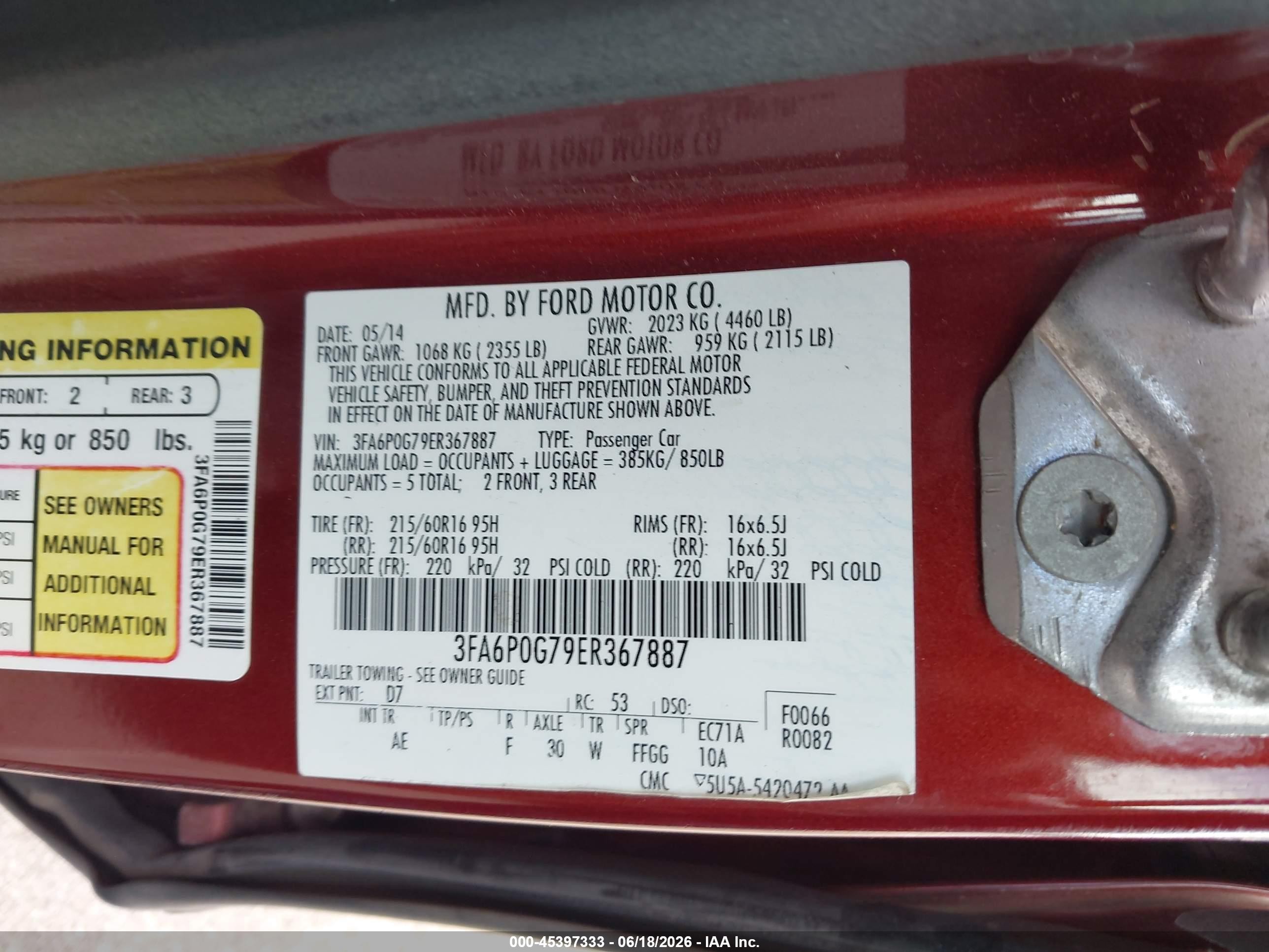 2014 Ford Fusion S Orange vin: 3FA6P0G79ER367887