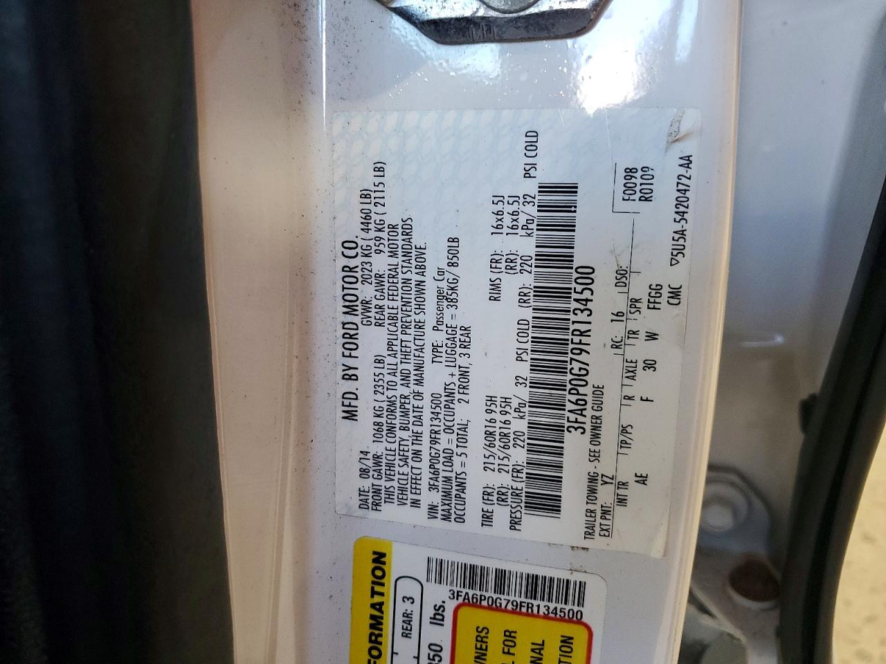 2015 Ford Fusion S White vin: 3FA6P0G79FR134500