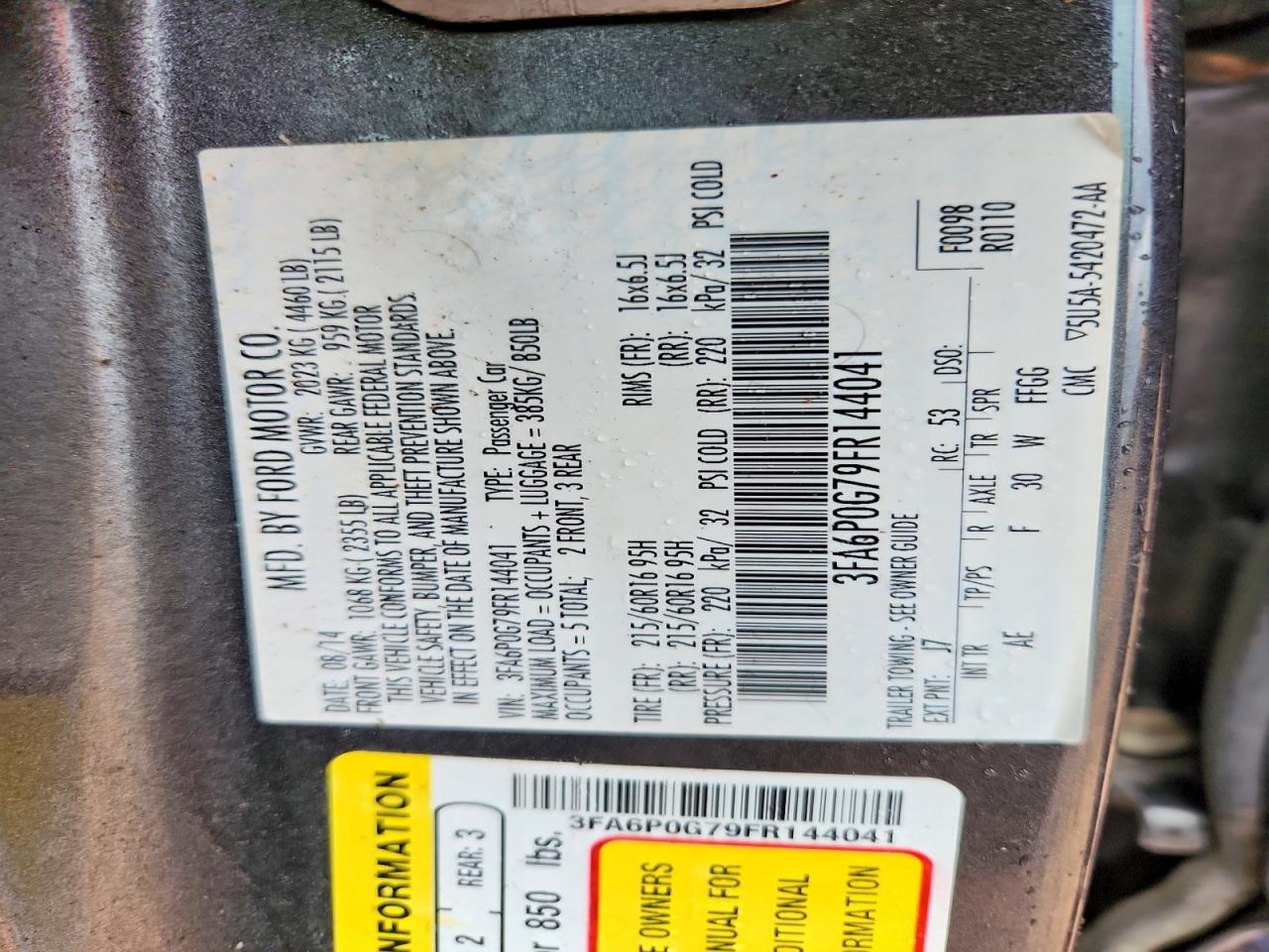 2015 Ford Fusion S Gray vin: 3FA6P0G79FR144041