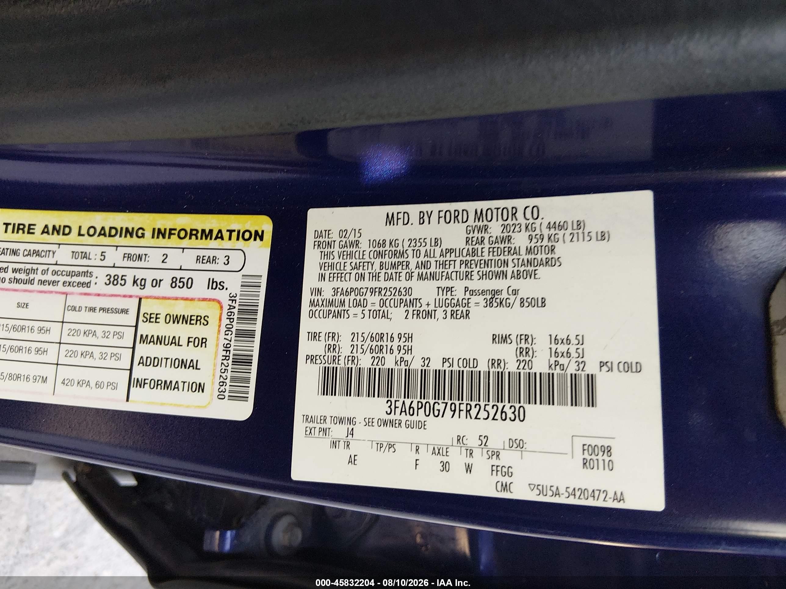 2015 Ford Fusion S Синий vin: 3FA6P0G79FR252630