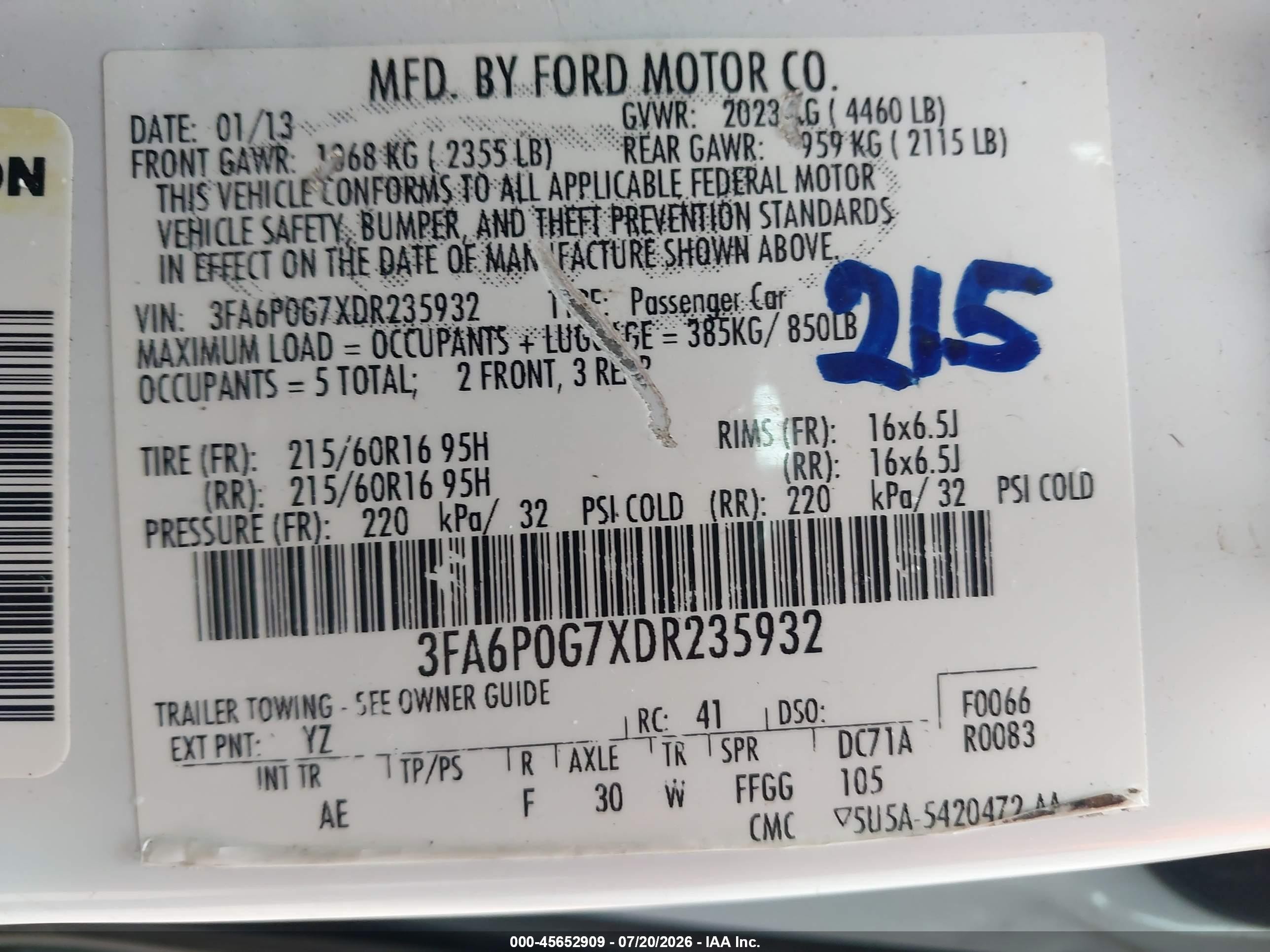 2013 Ford Fusion S White vin: 3FA6P0G7XDR235932