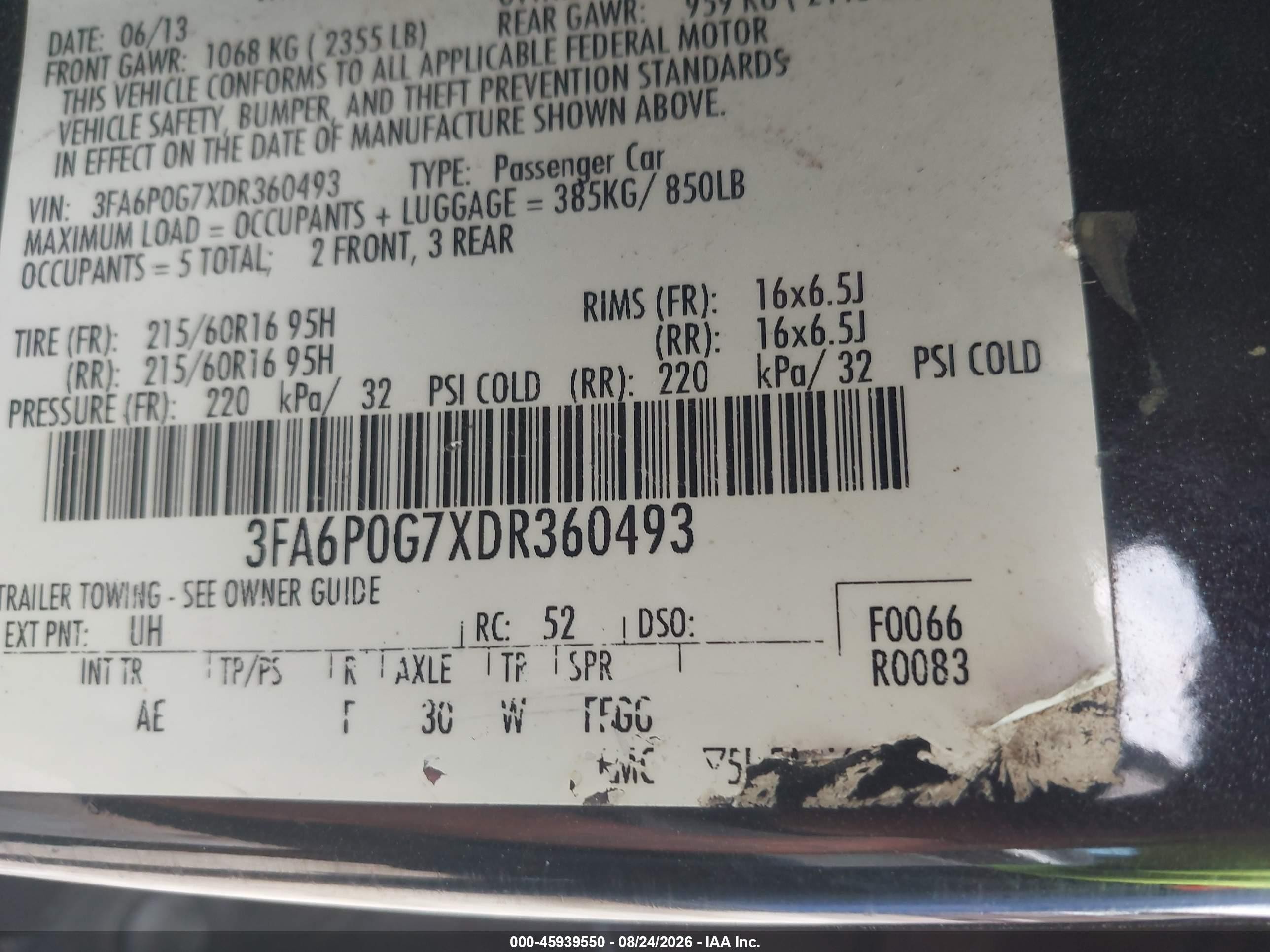 2013 Ford Fusion S Black vin: 3FA6P0G7XDR360493