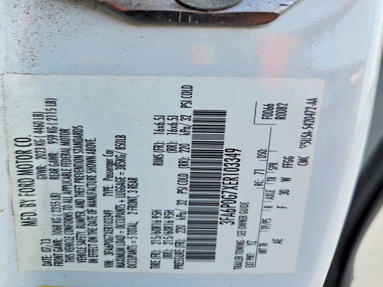 2014 Ford Fusion S Белый vin: 3FA6P0G7XER103349