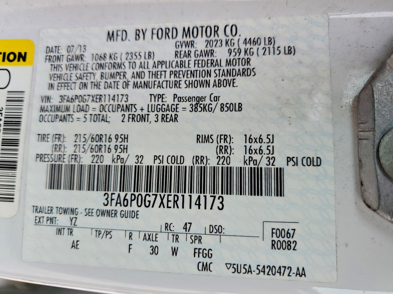 2014 Ford Fusion S White vin: 3FA6P0G7XER114173