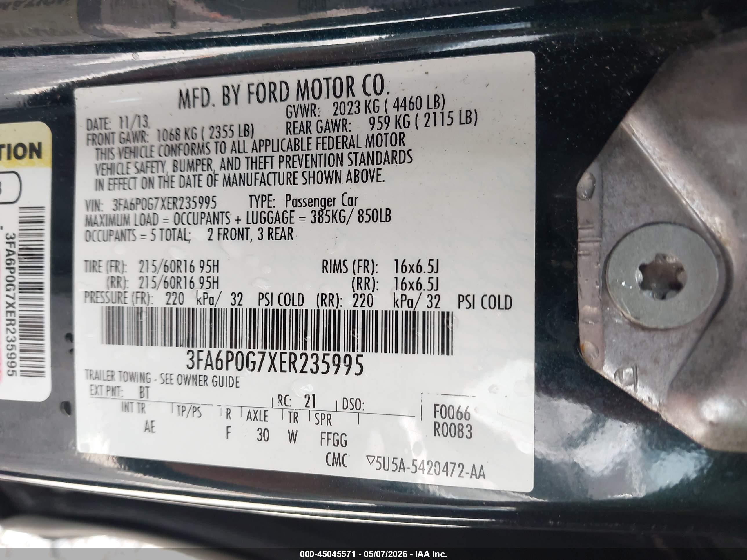 2014 Ford Fusion S Black vin: 3FA6P0G7XER235995