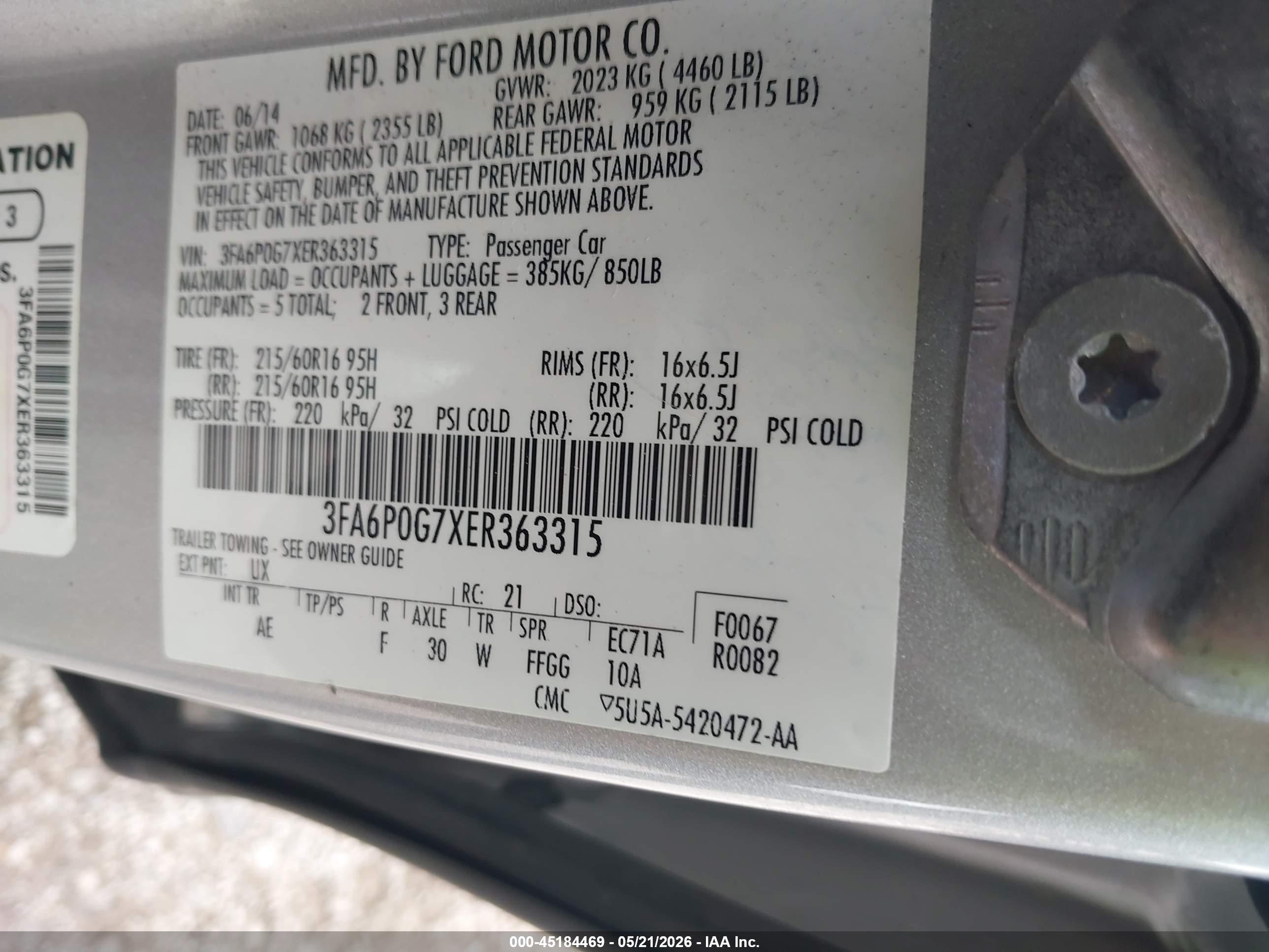 2014 Ford Fusion S Silver vin: 3FA6P0G7XER363315