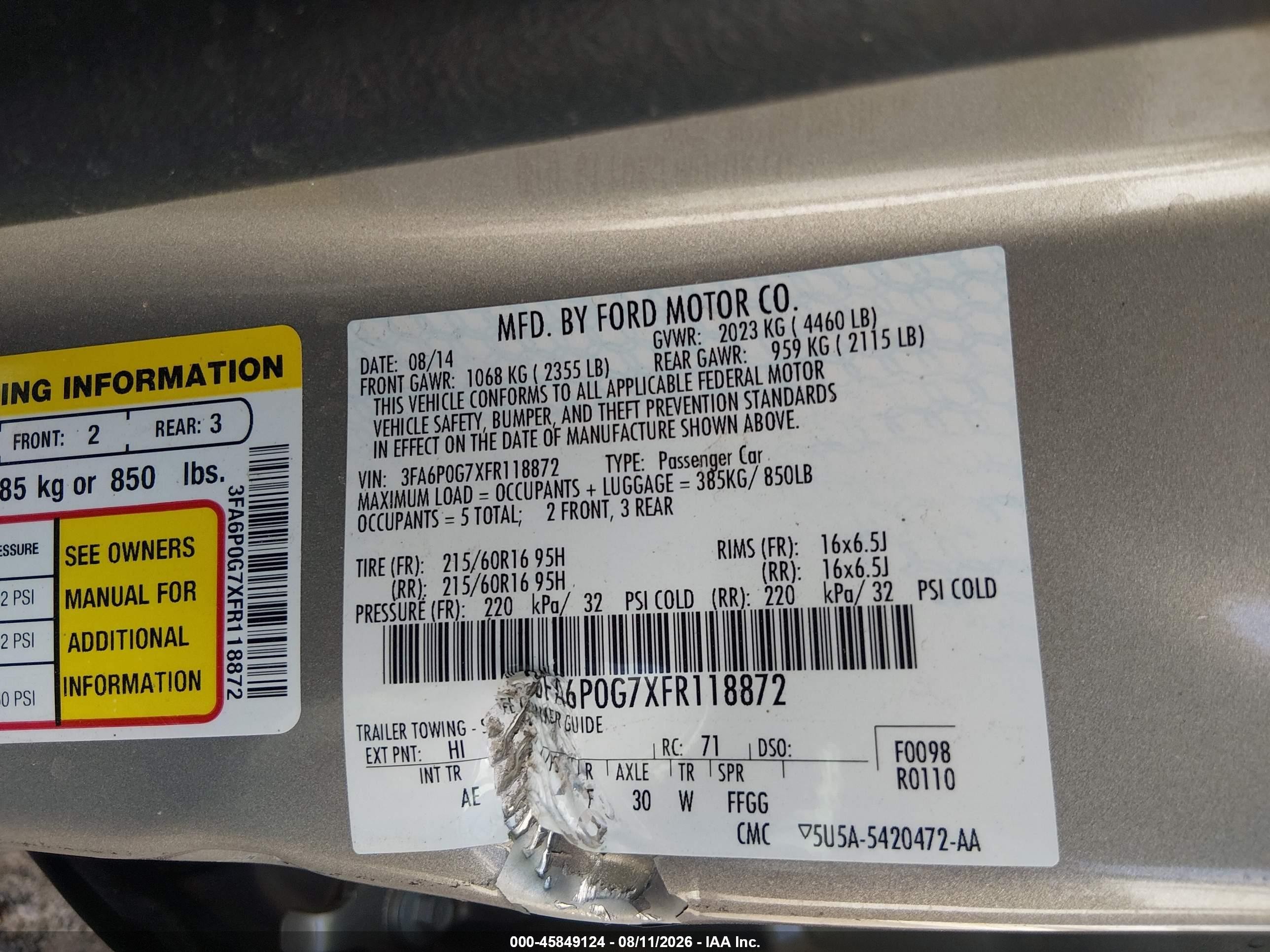 2015 Ford Fusion S Gold vin: 3FA6P0G7XFR118872