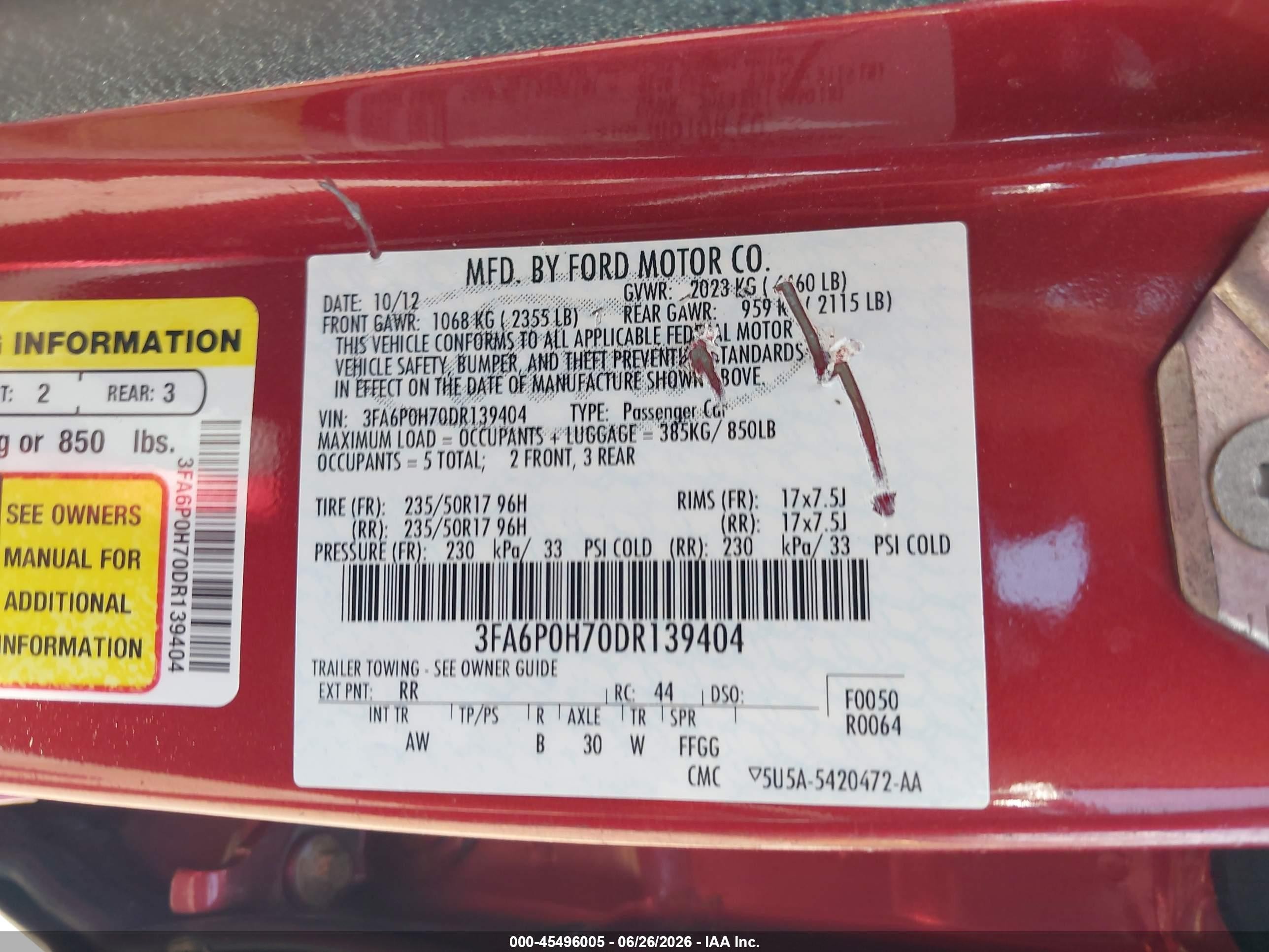 2013 Ford Fusion Se Red vin: 3FA6P0H70DR139404