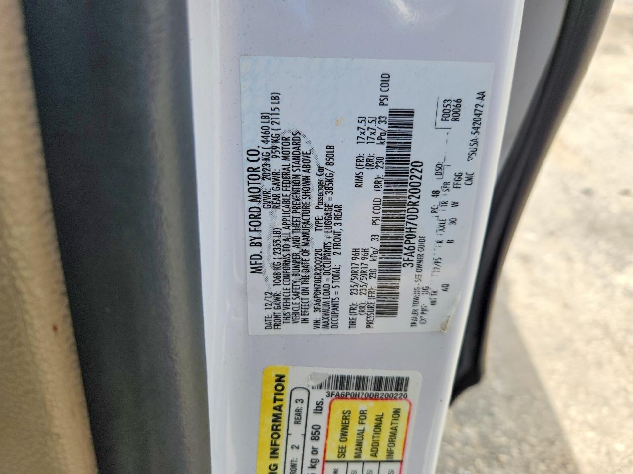 2013 Ford Fusion Se White vin: 3FA6P0H70DR200220