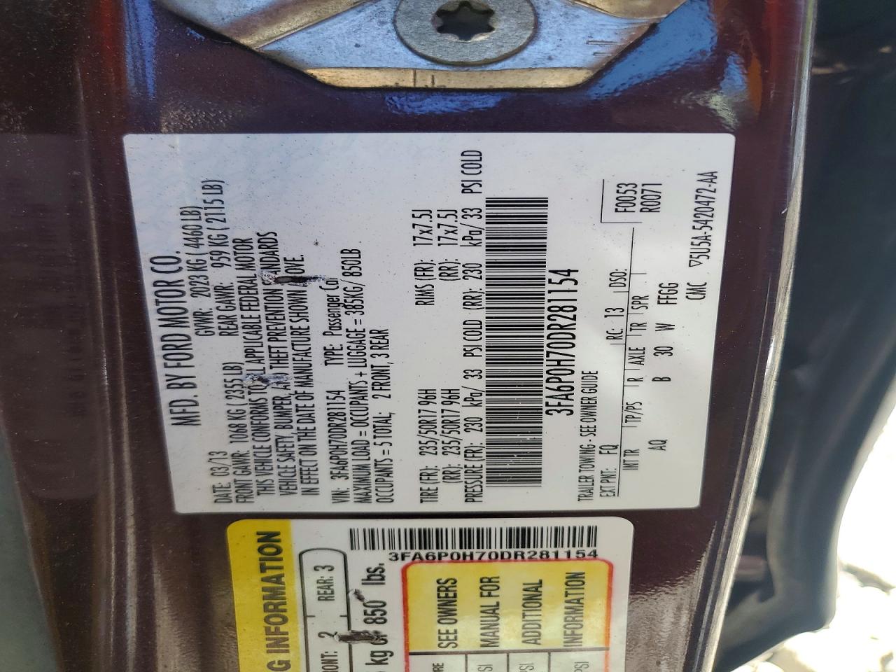 2013 Ford Fusion Se Бордовый vin: 3FA6P0H70DR281154