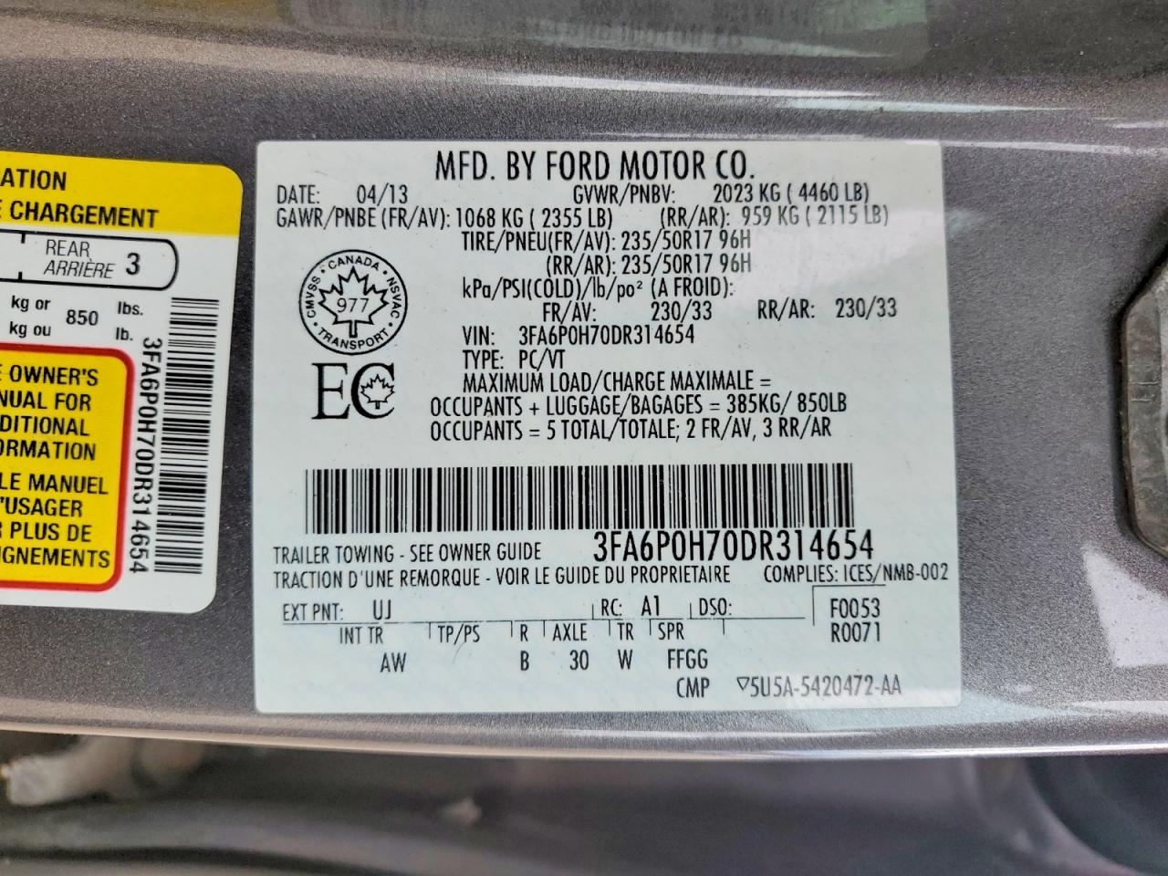 2013 Ford Fusion Se Серый vin: 3FA6P0H70DR314654