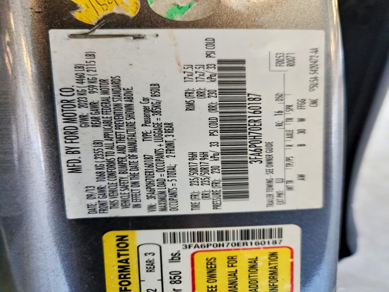 2014 Ford Fusion Se Charcoal vin: 3FA6P0H70ER160187