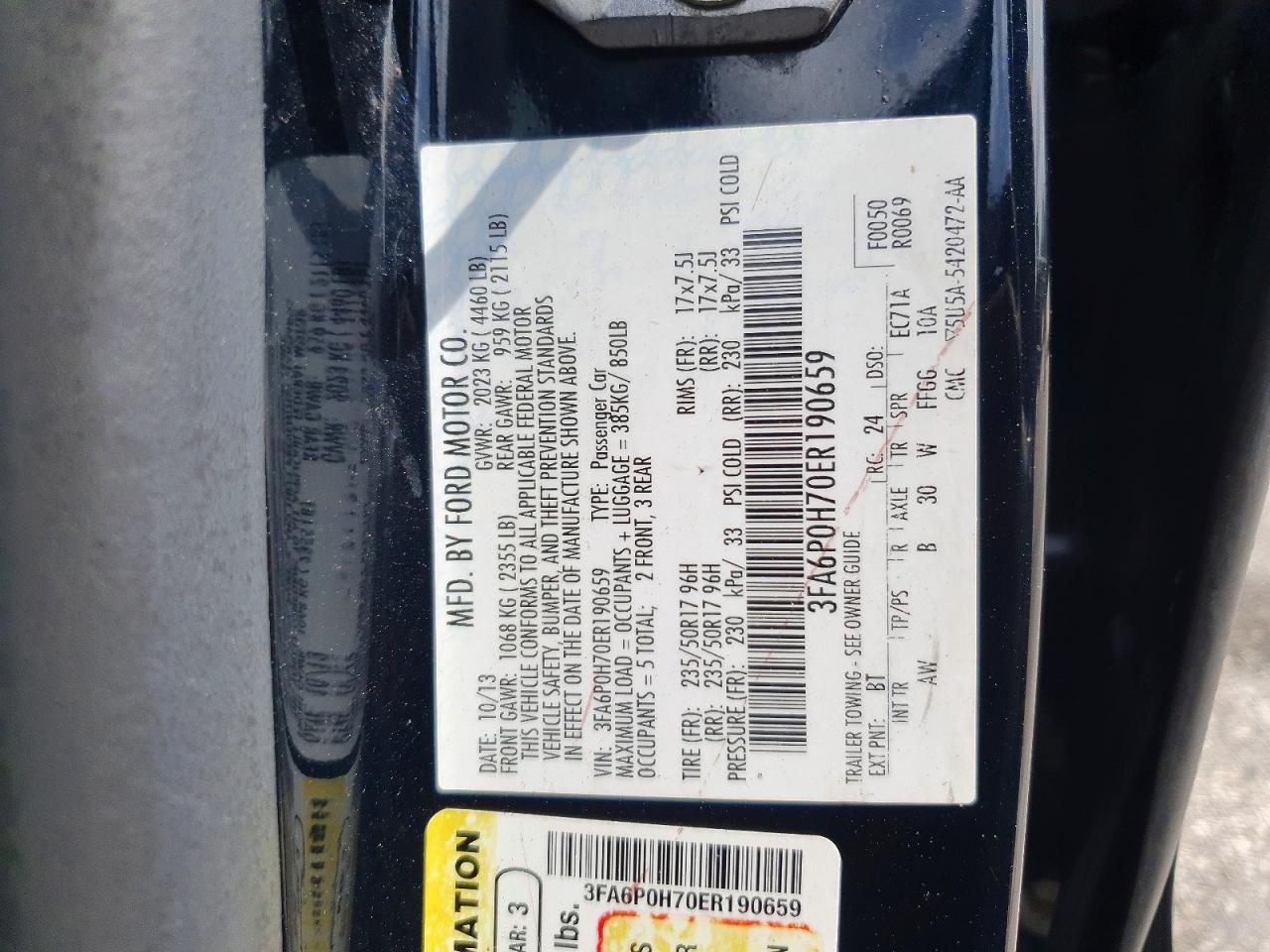 2014 Ford Fusion Se Blue vin: 3FA6P0H70ER190659