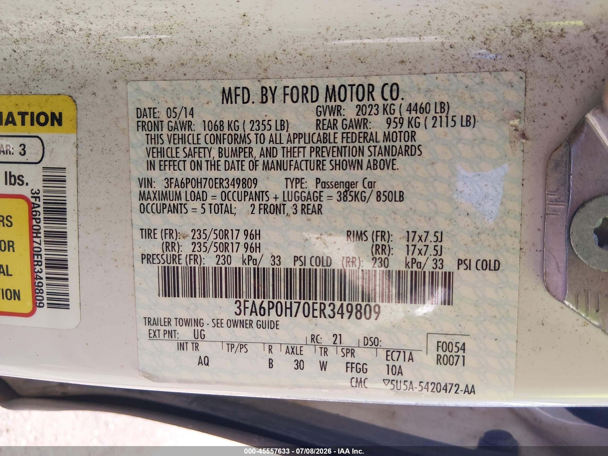 2014 Ford Fusion Se White vin: 3FA6P0H70ER349809