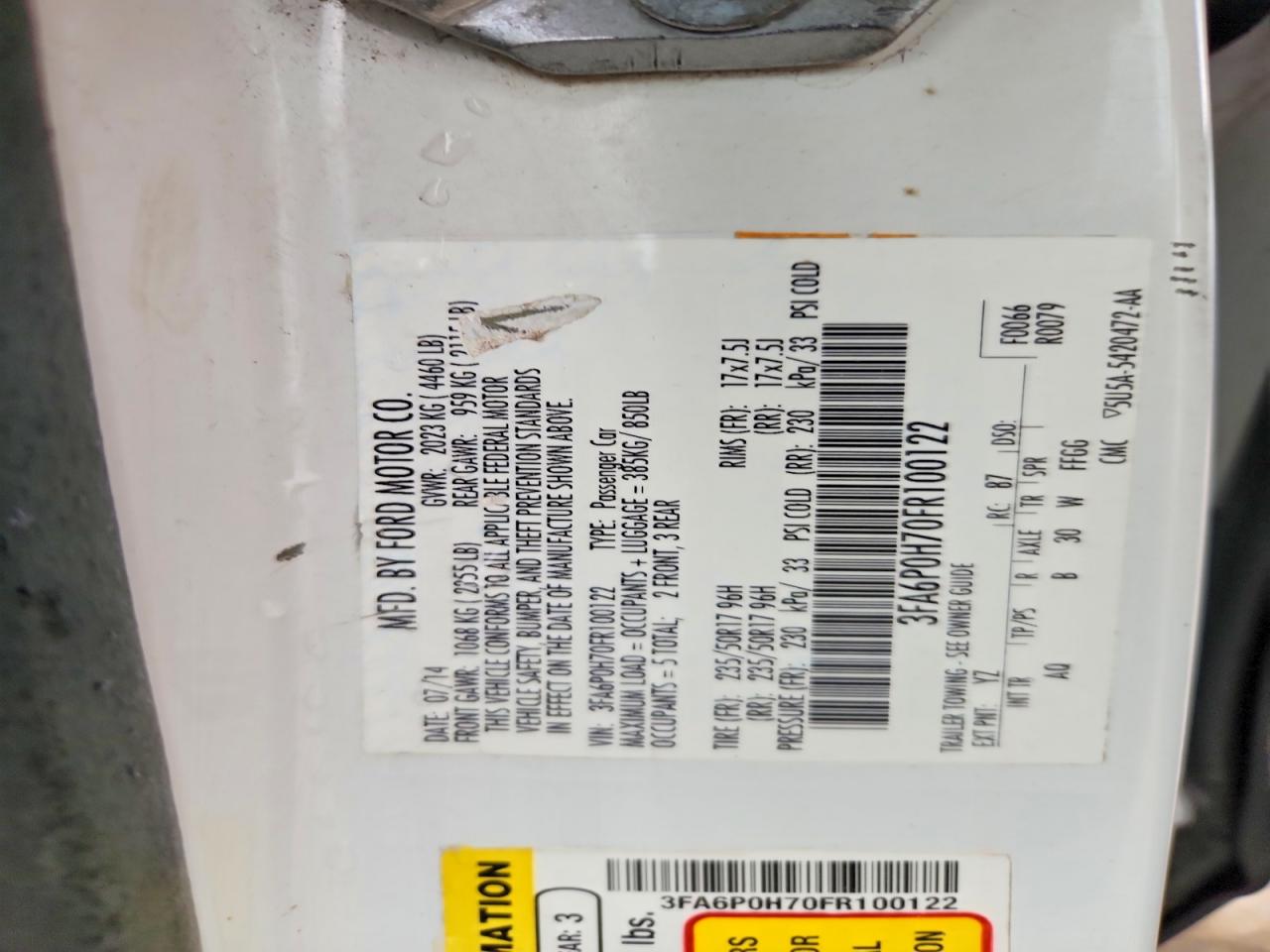 2015 Ford Fusion Se White vin: 3FA6P0H70FR100122