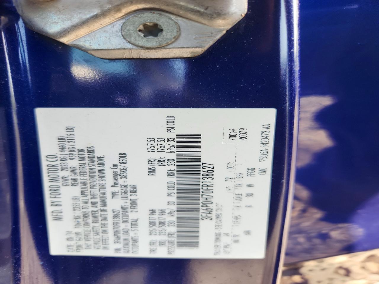 2015 Ford Fusion Se Blue vin: 3FA6P0H70FR138627