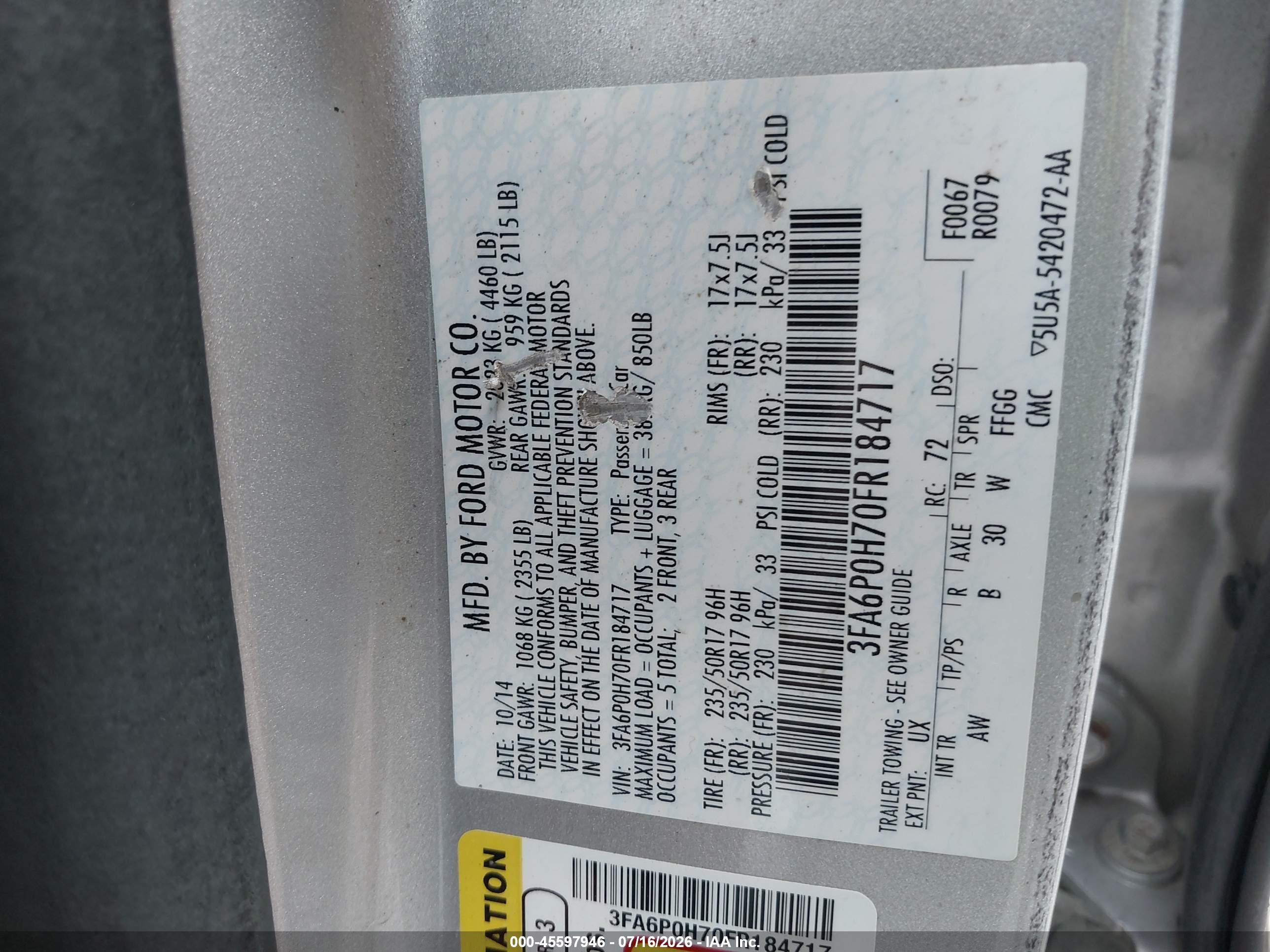 2015 Ford Fusion Se Silver vin: 3FA6P0H70FR184717