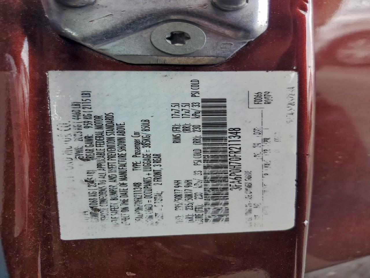 2015 Ford Fusion Se Burgundy vin: 3FA6P0H70FR211348