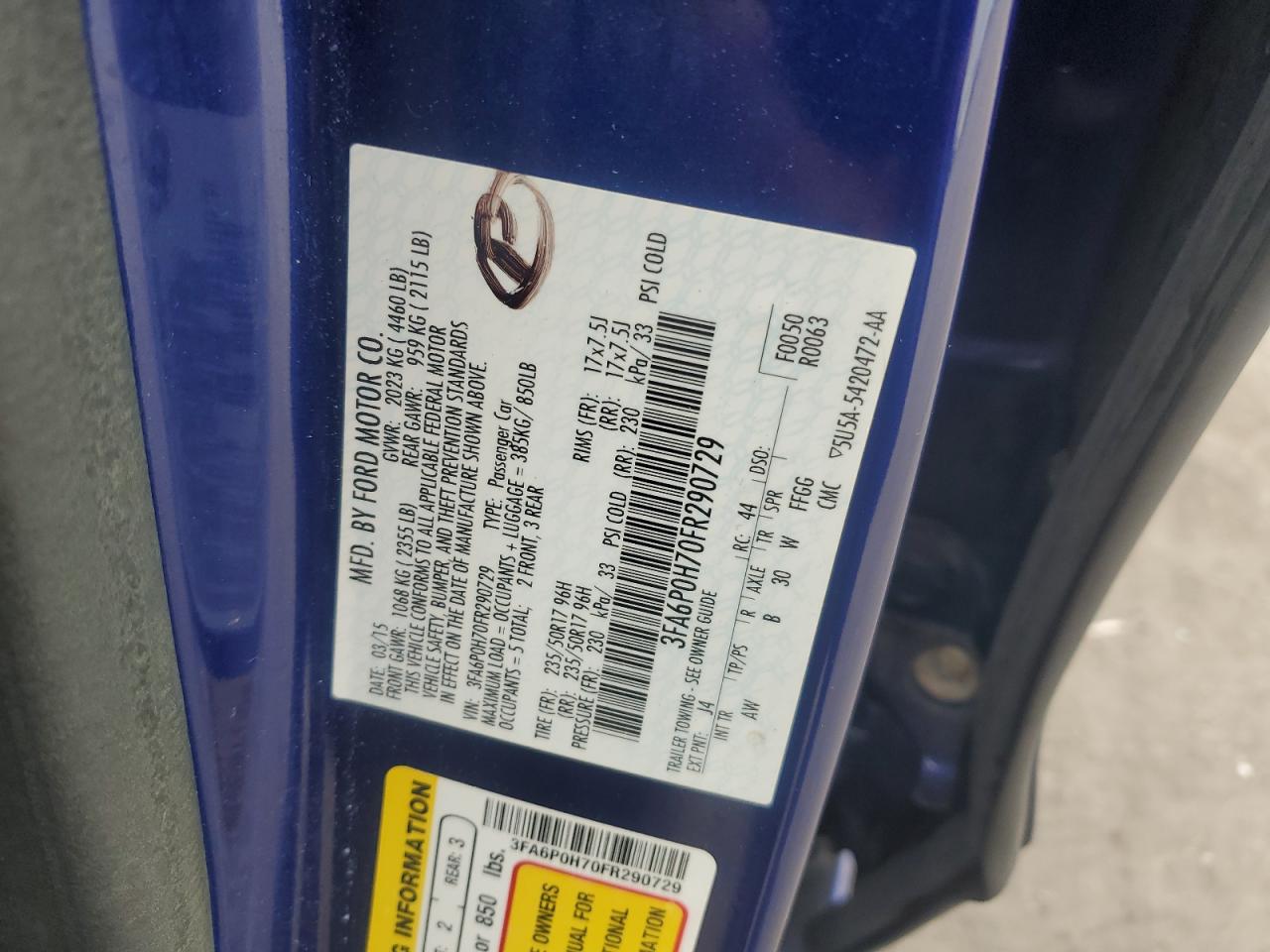 2015 Ford Fusion Se Blue vin: 3FA6P0H70FR290729