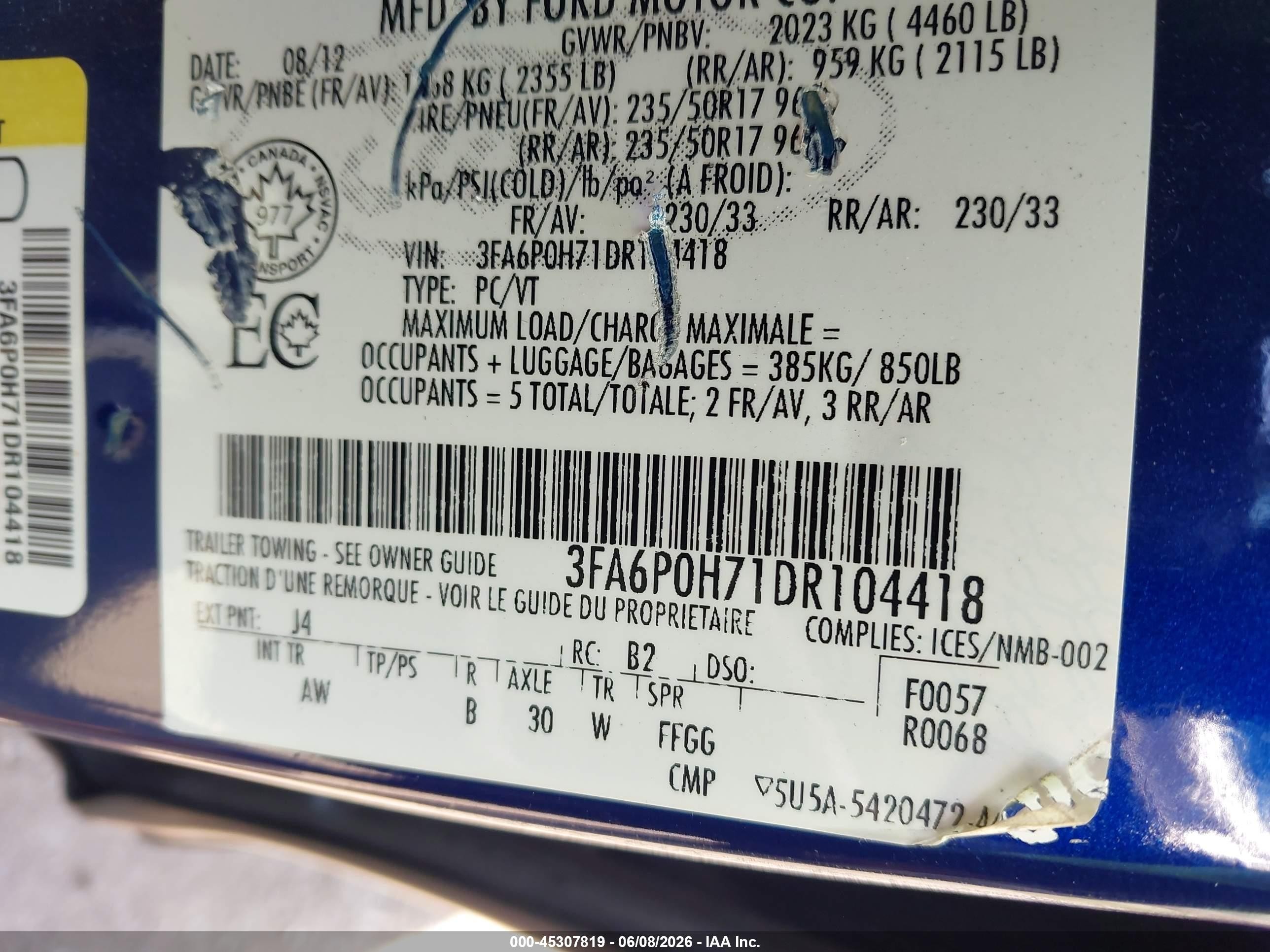 2013 Ford Fusion Se Blue vin: 3FA6P0H71DR104418