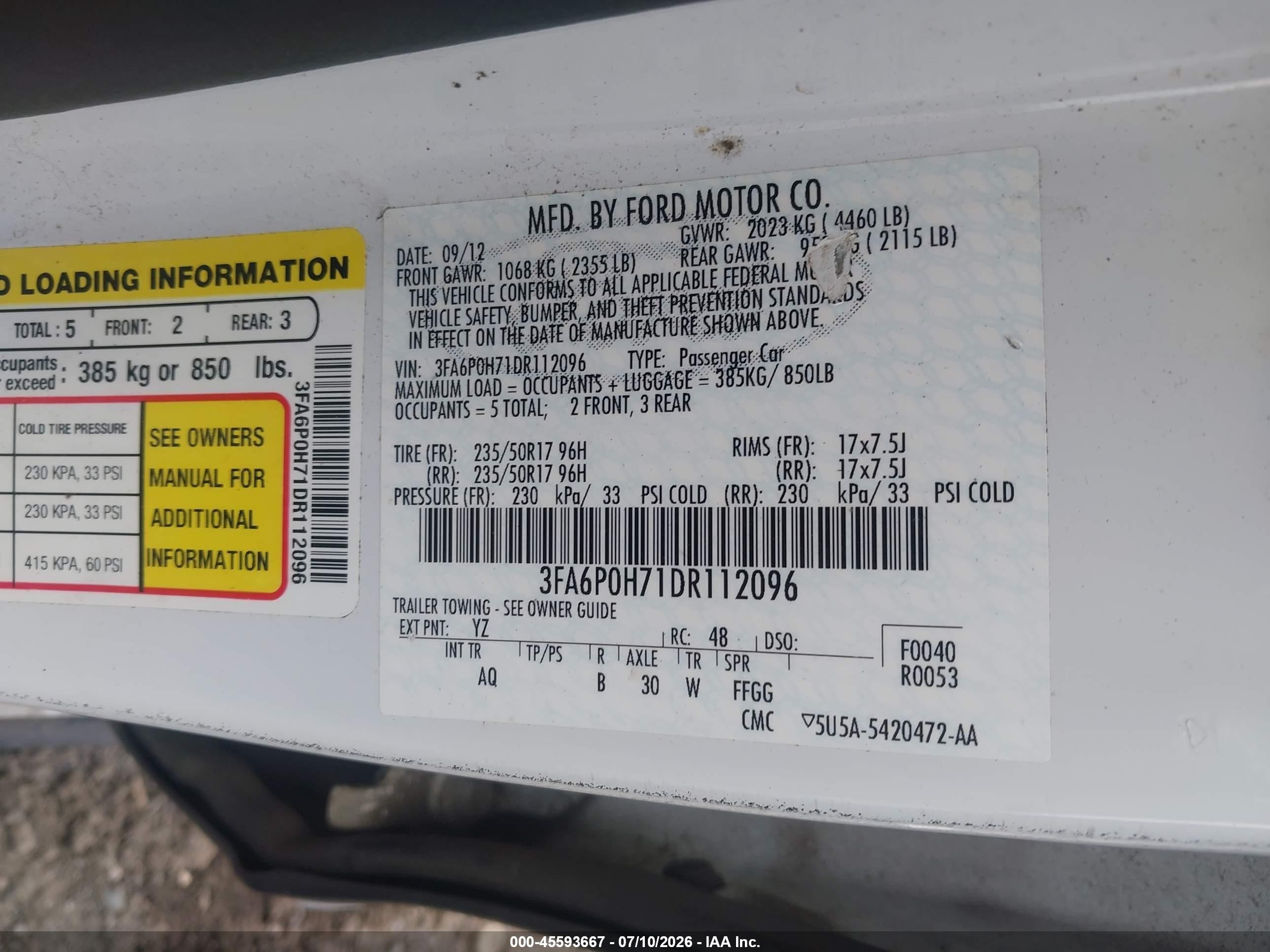 2013 Ford Fusion Se White vin: 3FA6P0H71DR112096