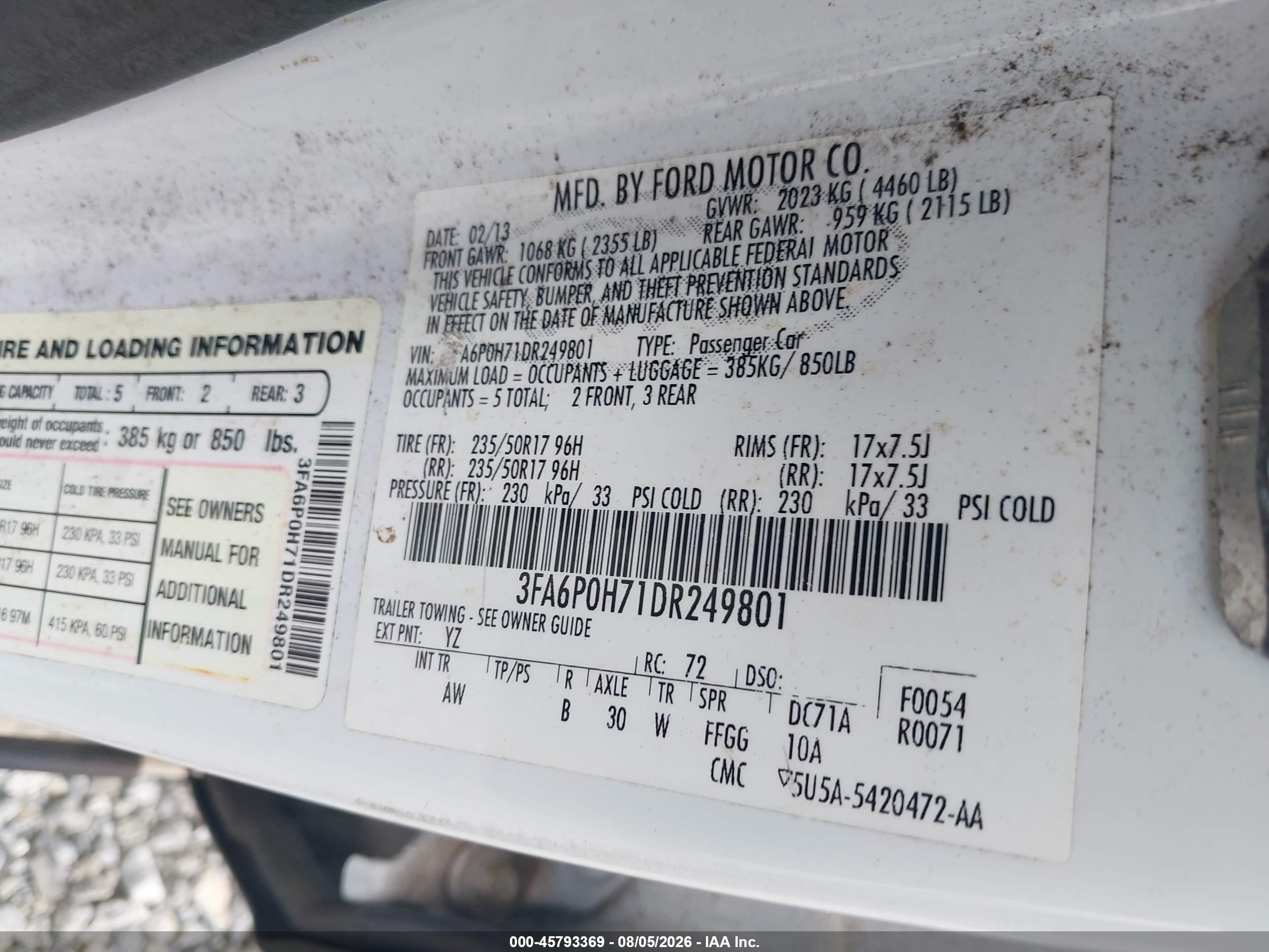 2013 Ford Fusion Se White vin: 3FA6P0H71DR249801